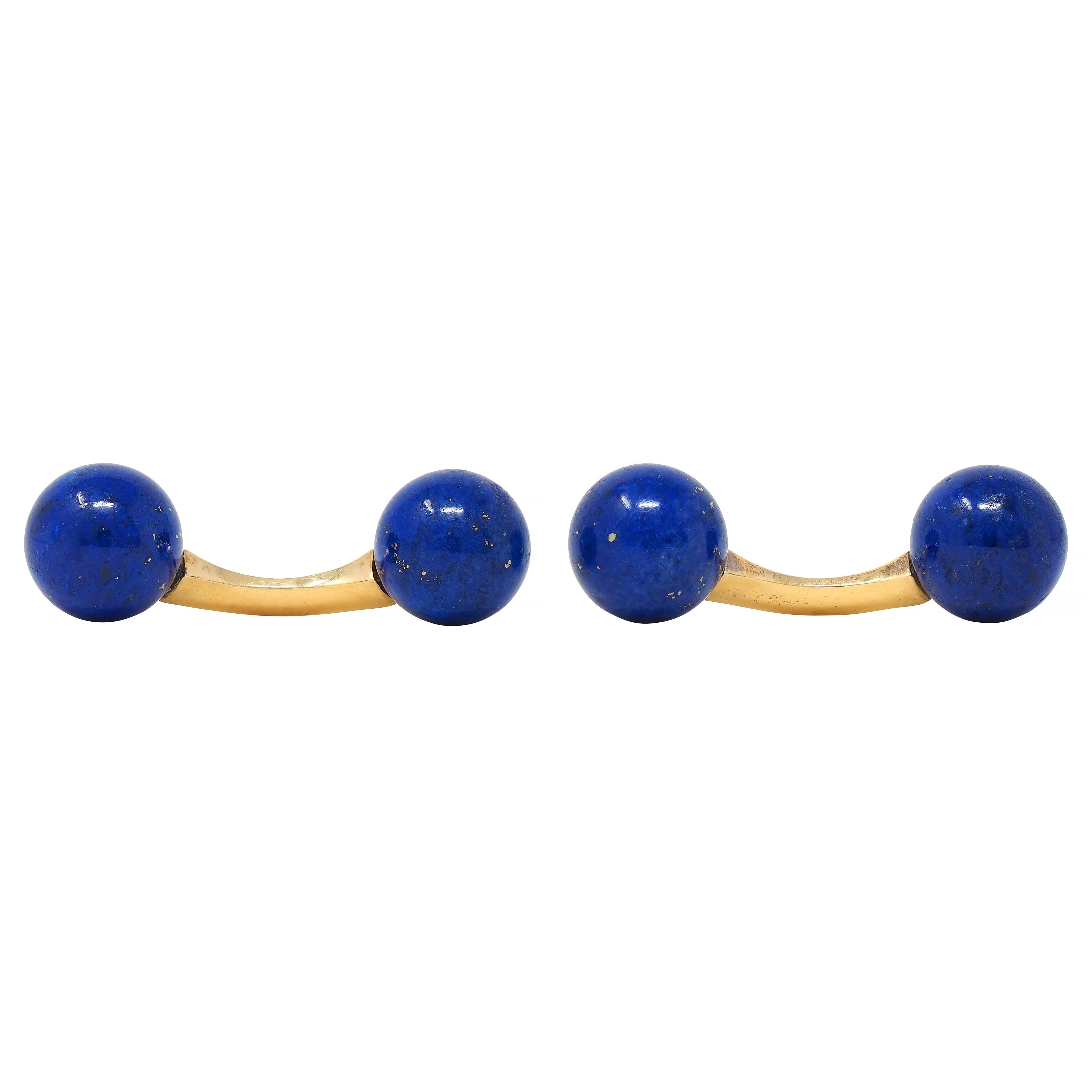 1980's Lapis Lazuli 18 Karat Yellow Gold Vintage Barbell Cufflinks