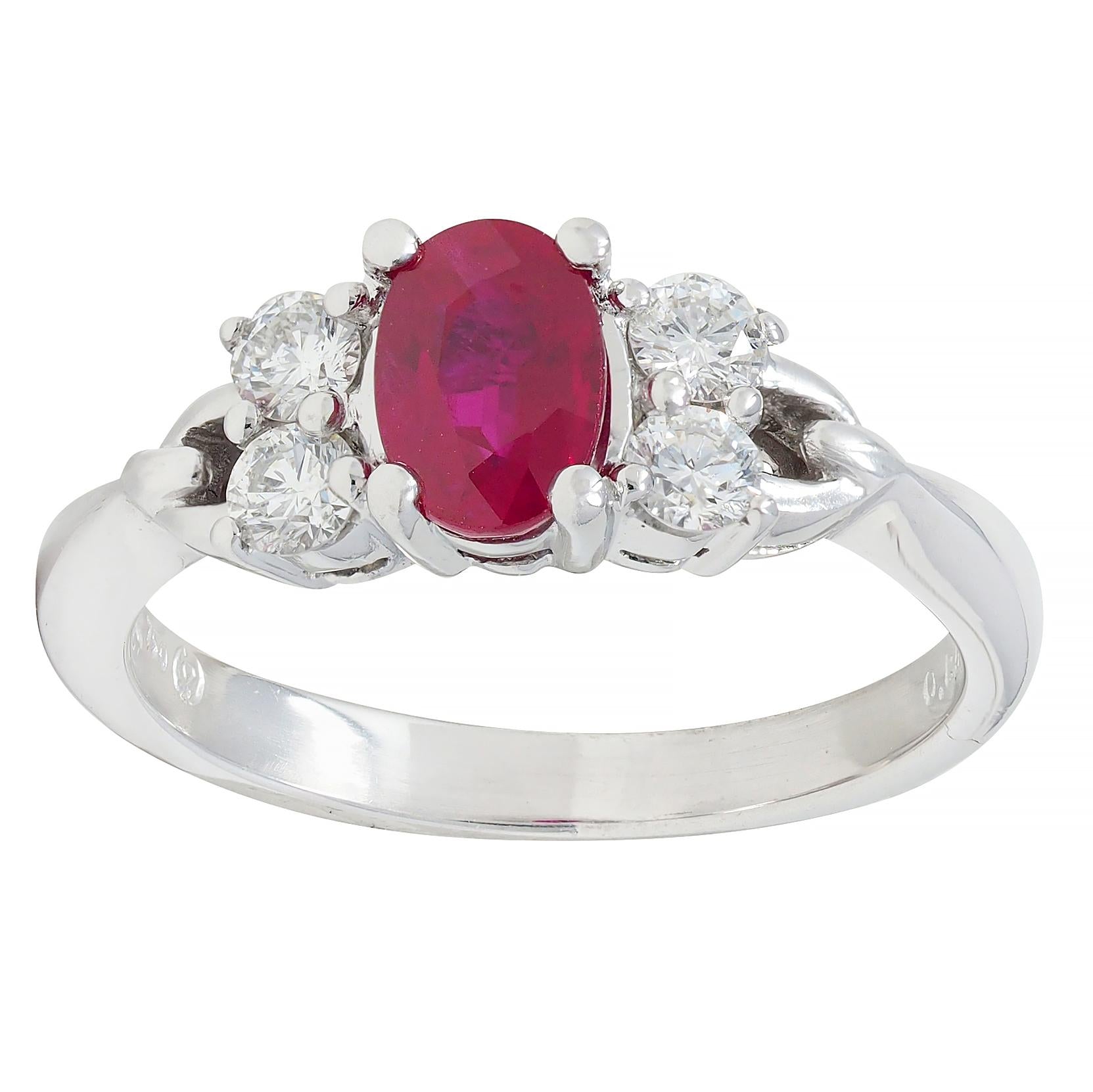 Contemporary 1.20 CTW Ruby Diamond 18 Karat White Gold Buckle Ring