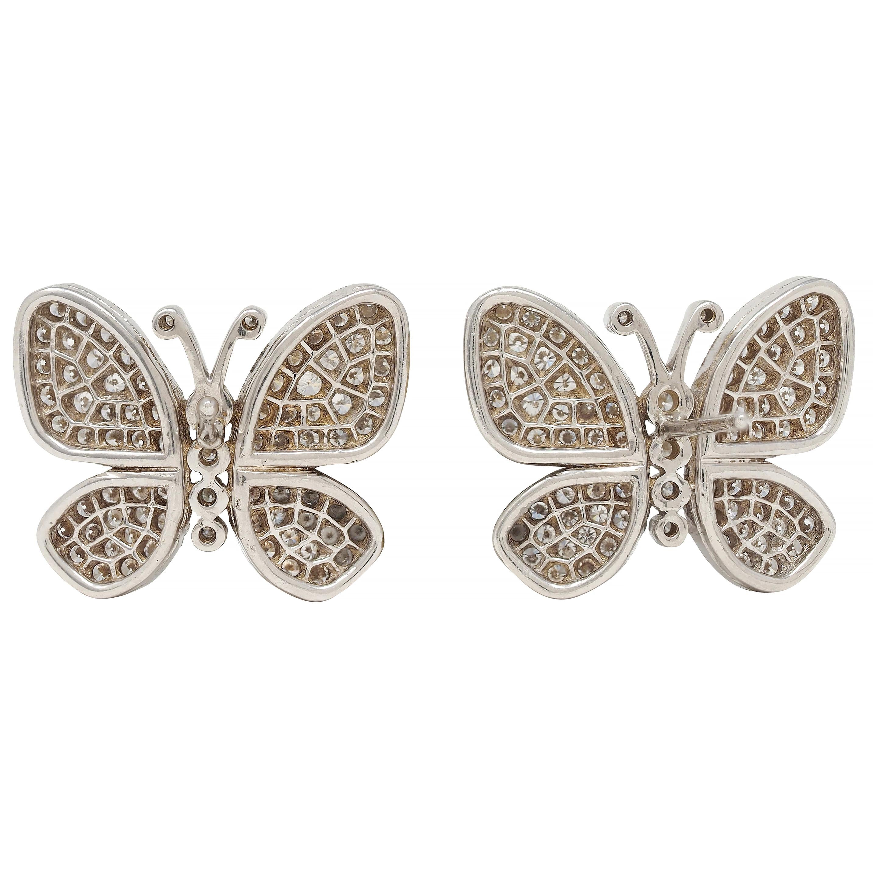 Contemporary 1.45 CTW Diamond 14 Karat White Gold Butterfly Earrings