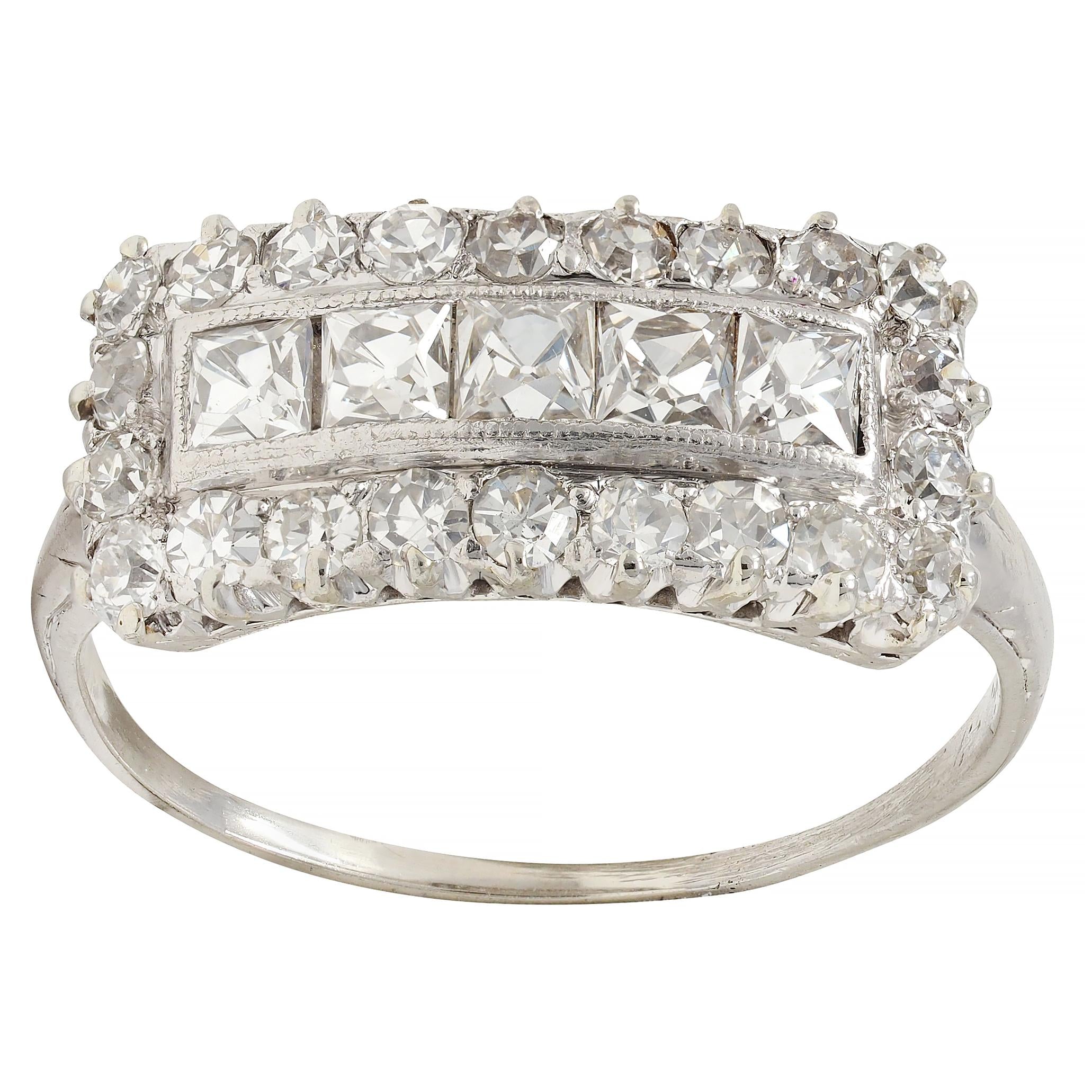 Mid-Century 1.41 CTW French Cut Diamond Platinum Vintage Band Ring