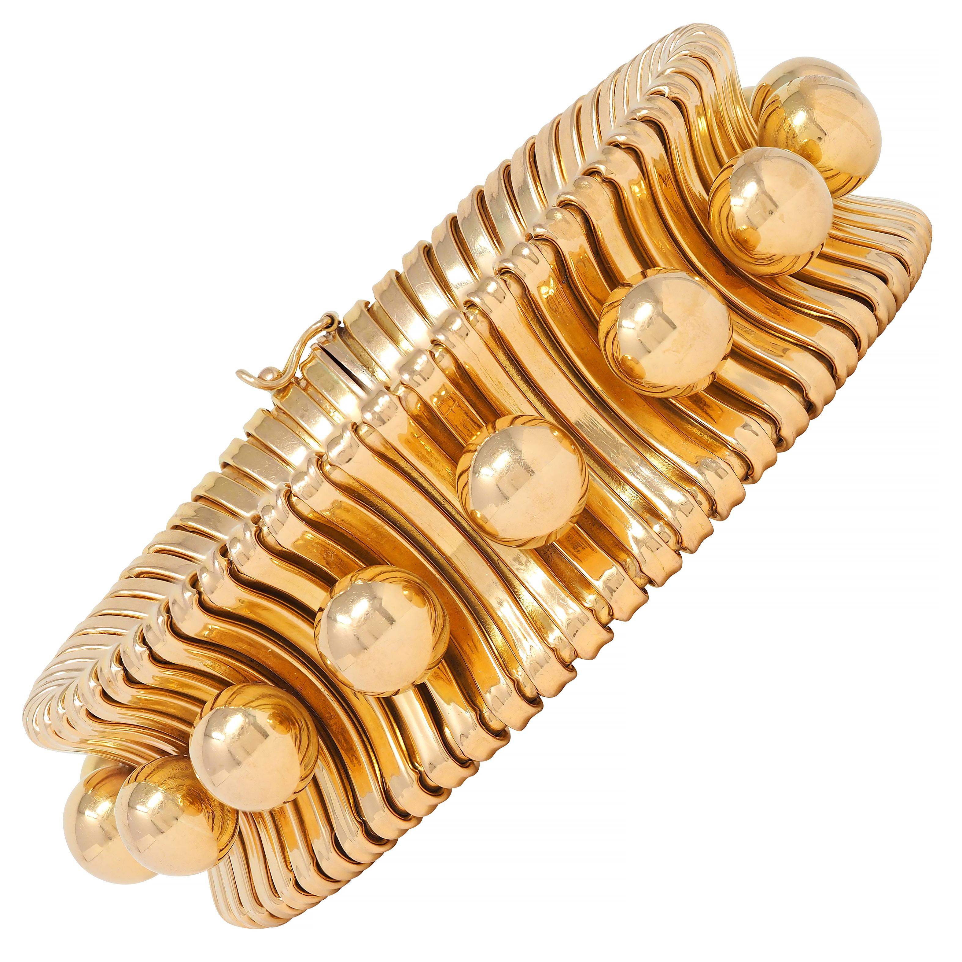 1950's 18 Karat Yellow Gold Vintage Sphere Modernist Tubogas Bracelet