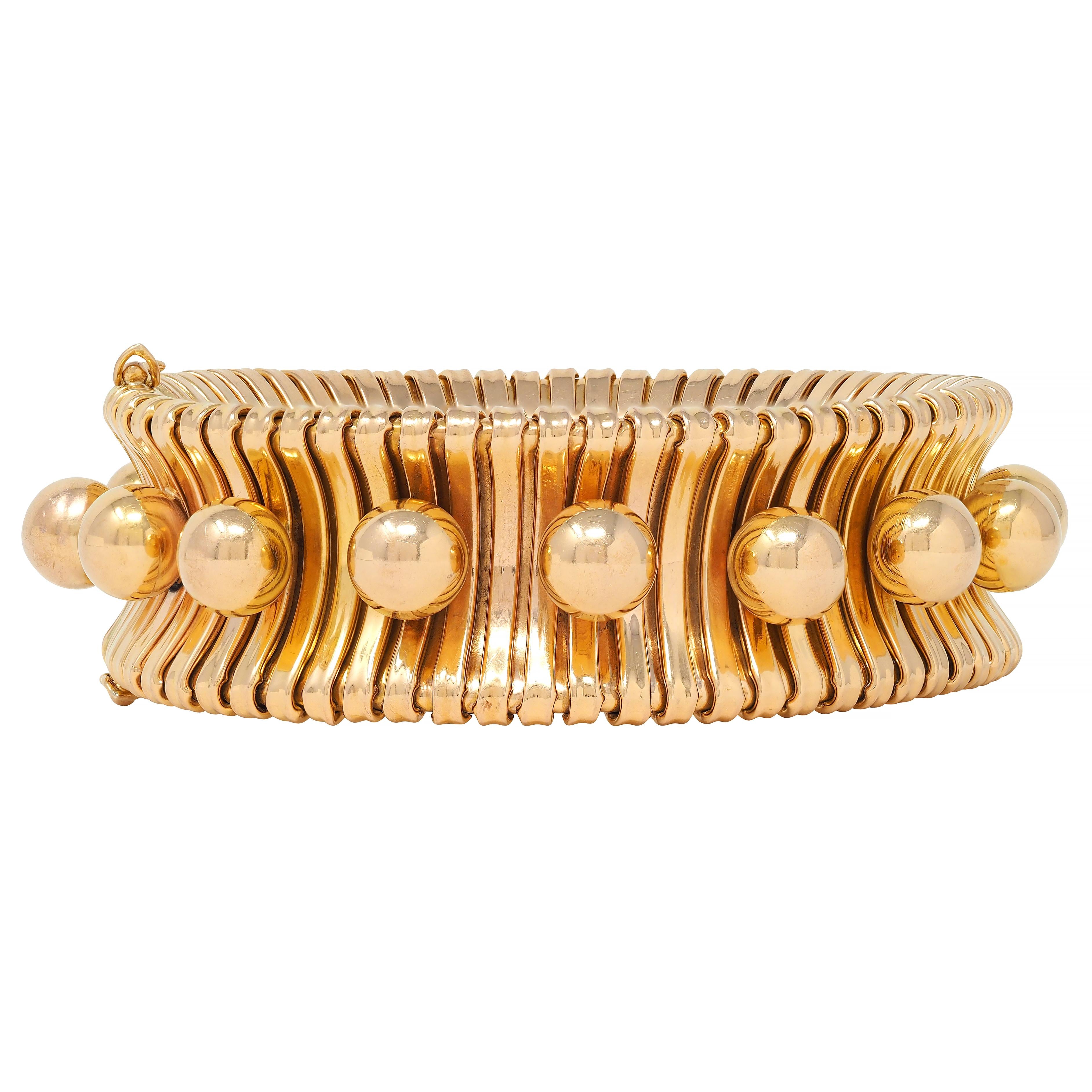 1950's 18 Karat Yellow Gold Vintage Sphere Modernist Tubogas Bracelet