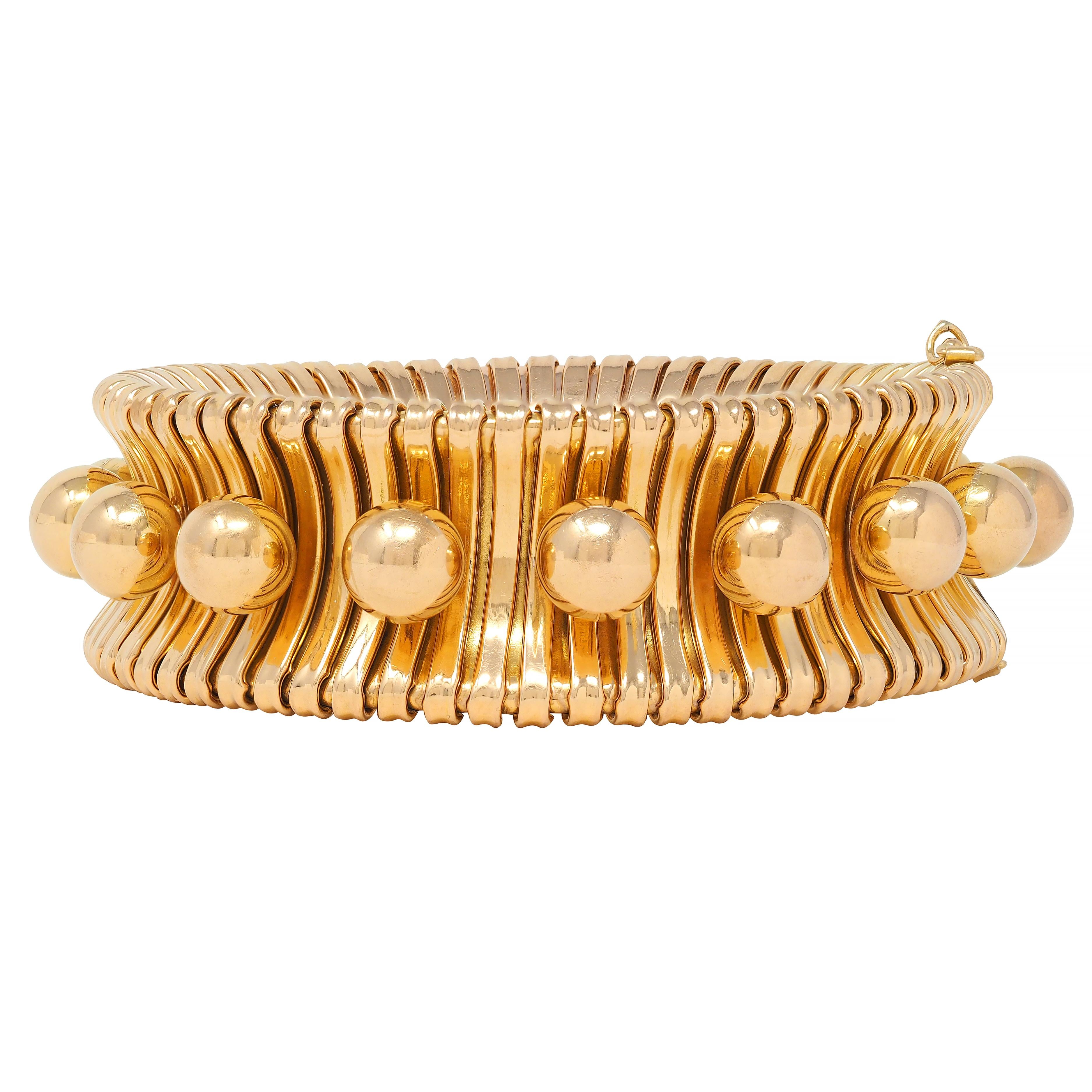 1950's 18 Karat Yellow Gold Vintage Sphere Modernist Tubogas Bracelet