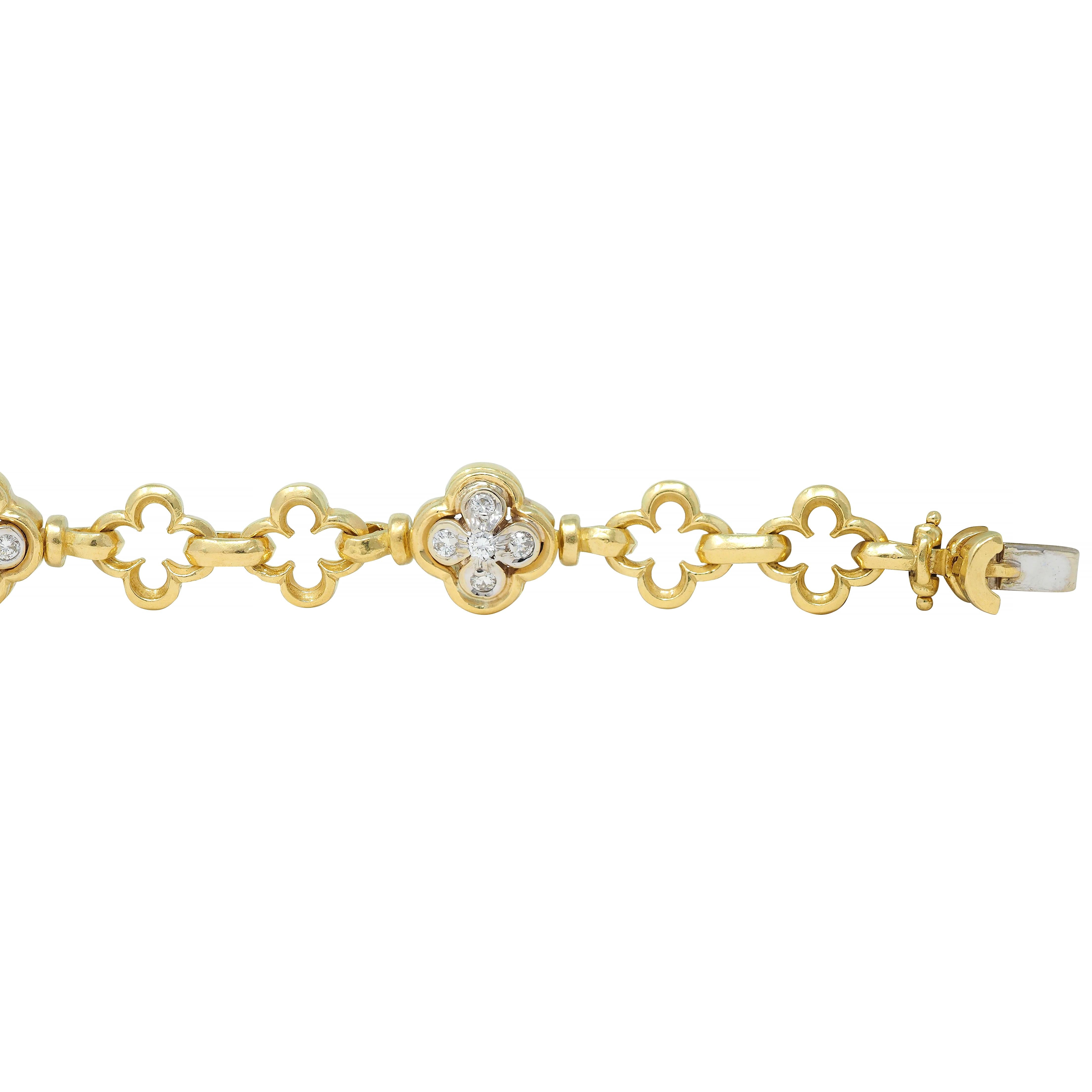 SeidenGang 1.00 CTW Diamond 18 Karat Two-Tone Gold Vintage Clover Bracelet