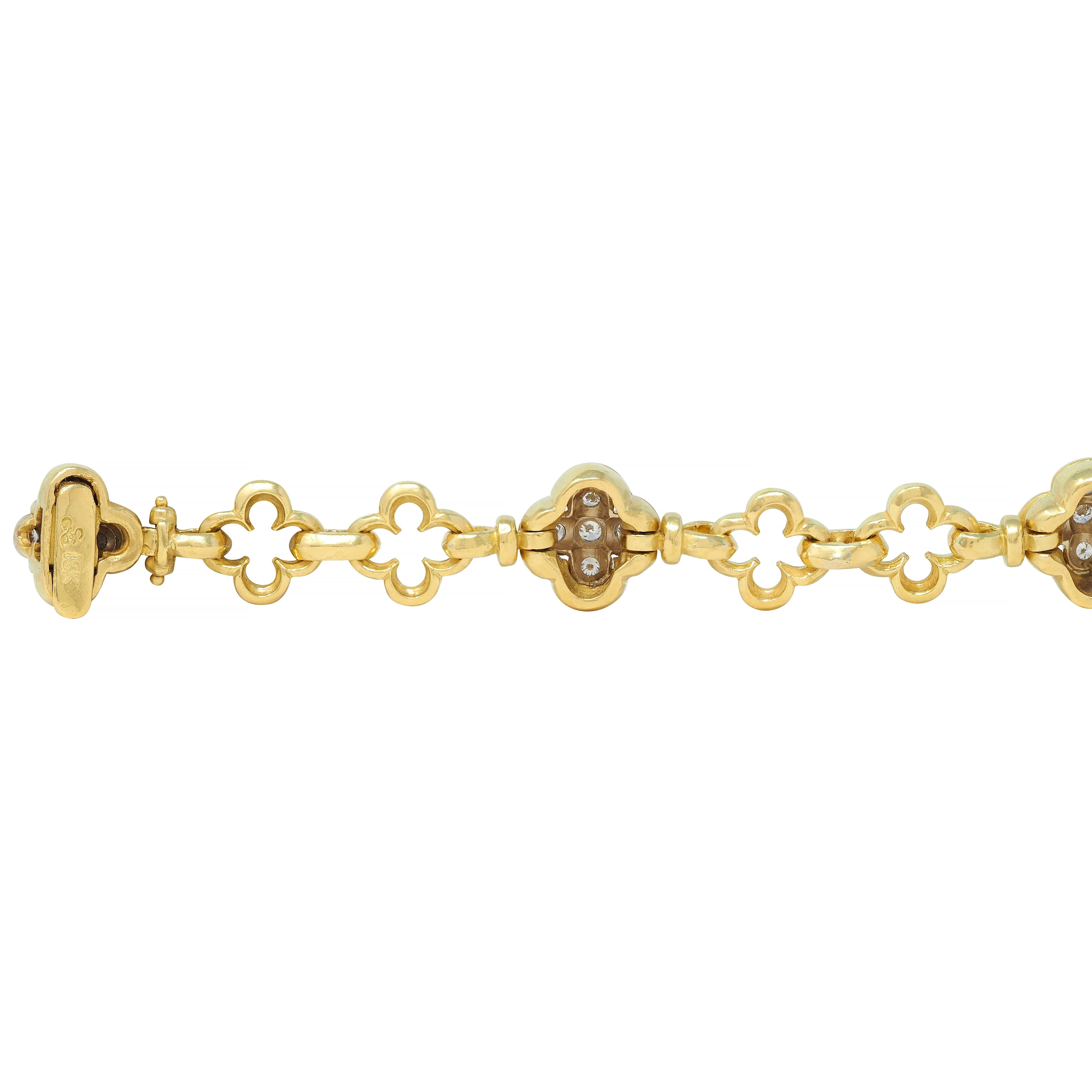 SeidenGang 1.00 CTW Diamond 18 Karat Two-Tone Gold Vintage Clover Bracelet