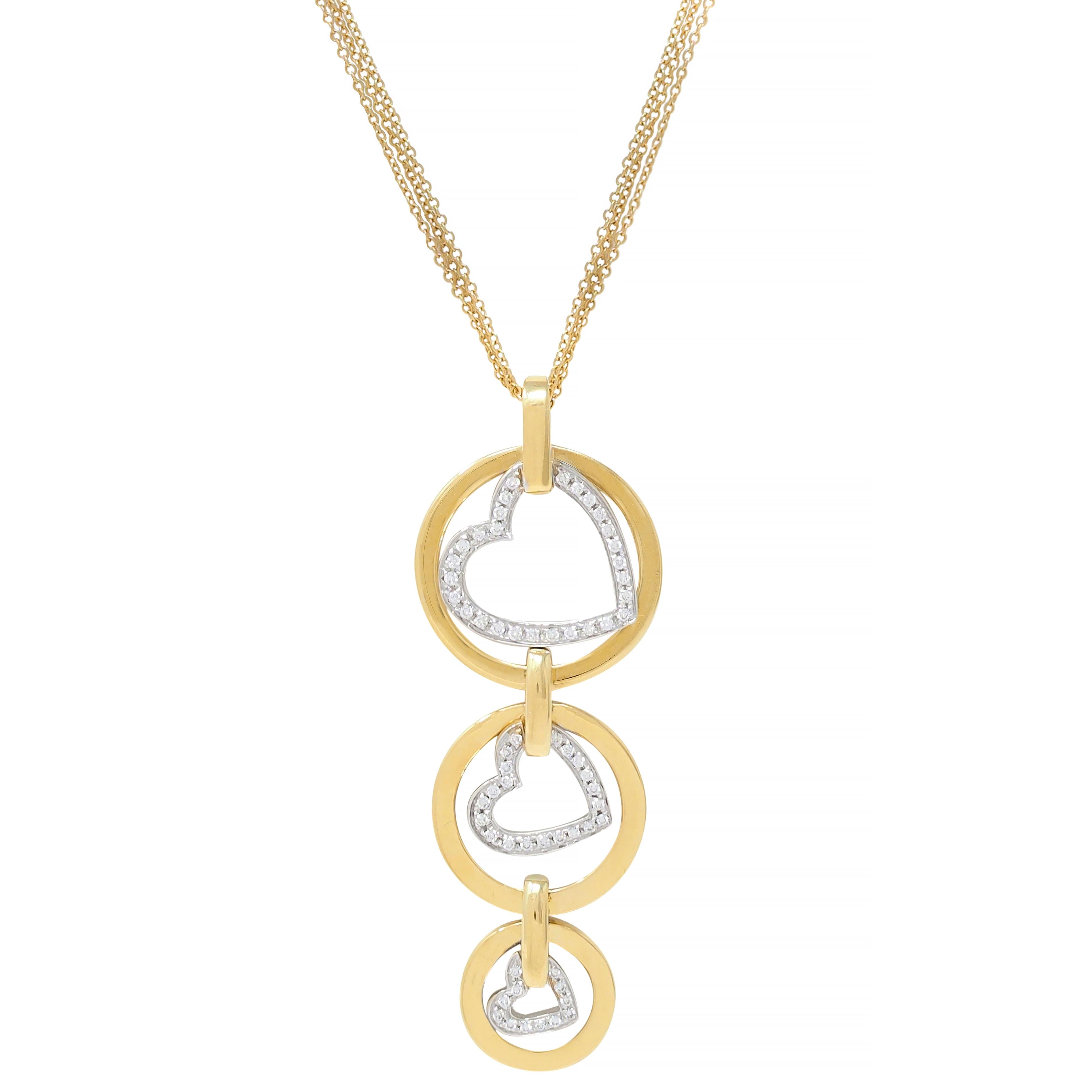 Contemporary 1.30 CTW Diamond 18 Karat Two-Tone Gold Heart Pendant Necklace