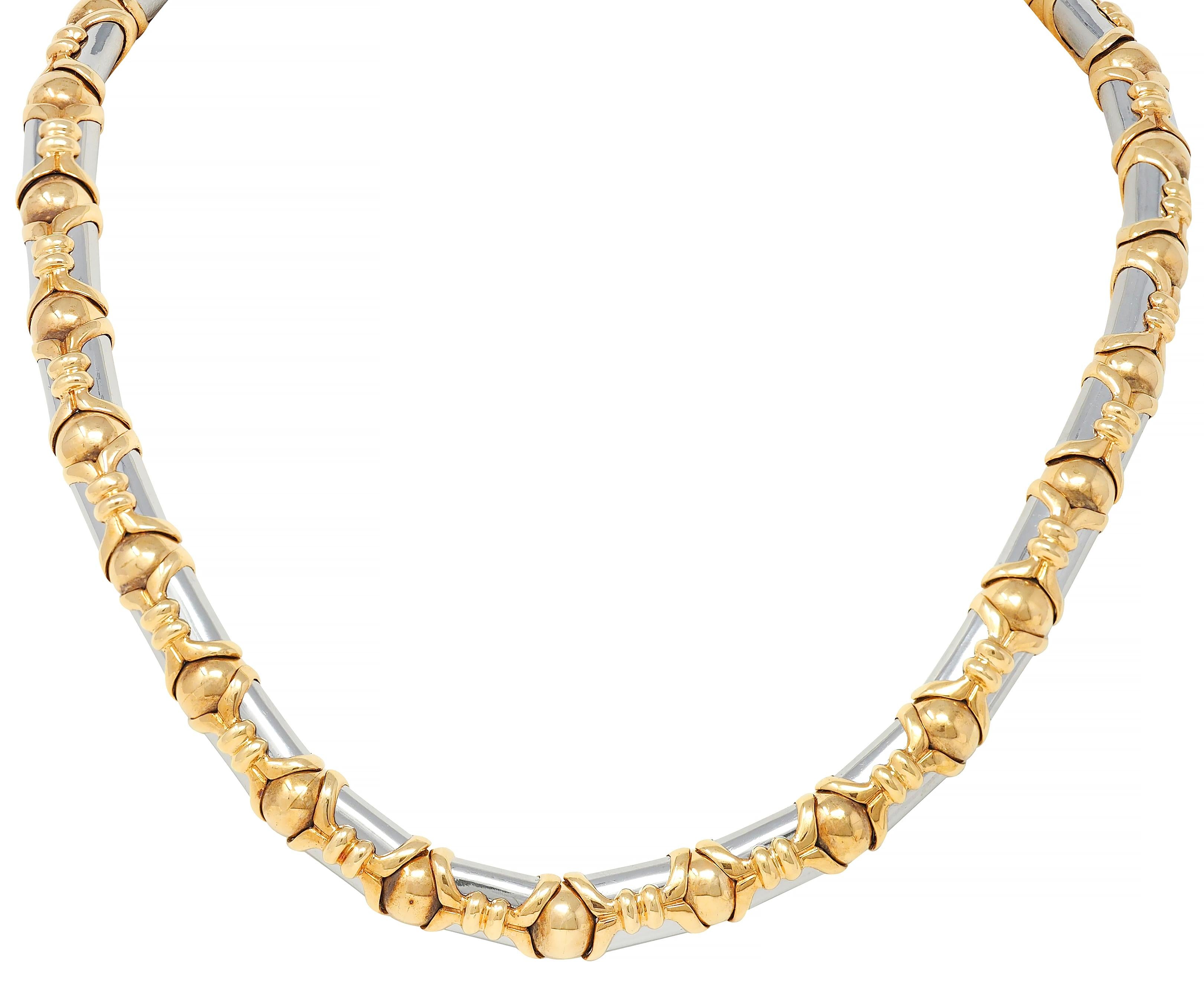 Bulgari 1980's 18 Karat Yellow Gold Steel Vintage Collar Necklace