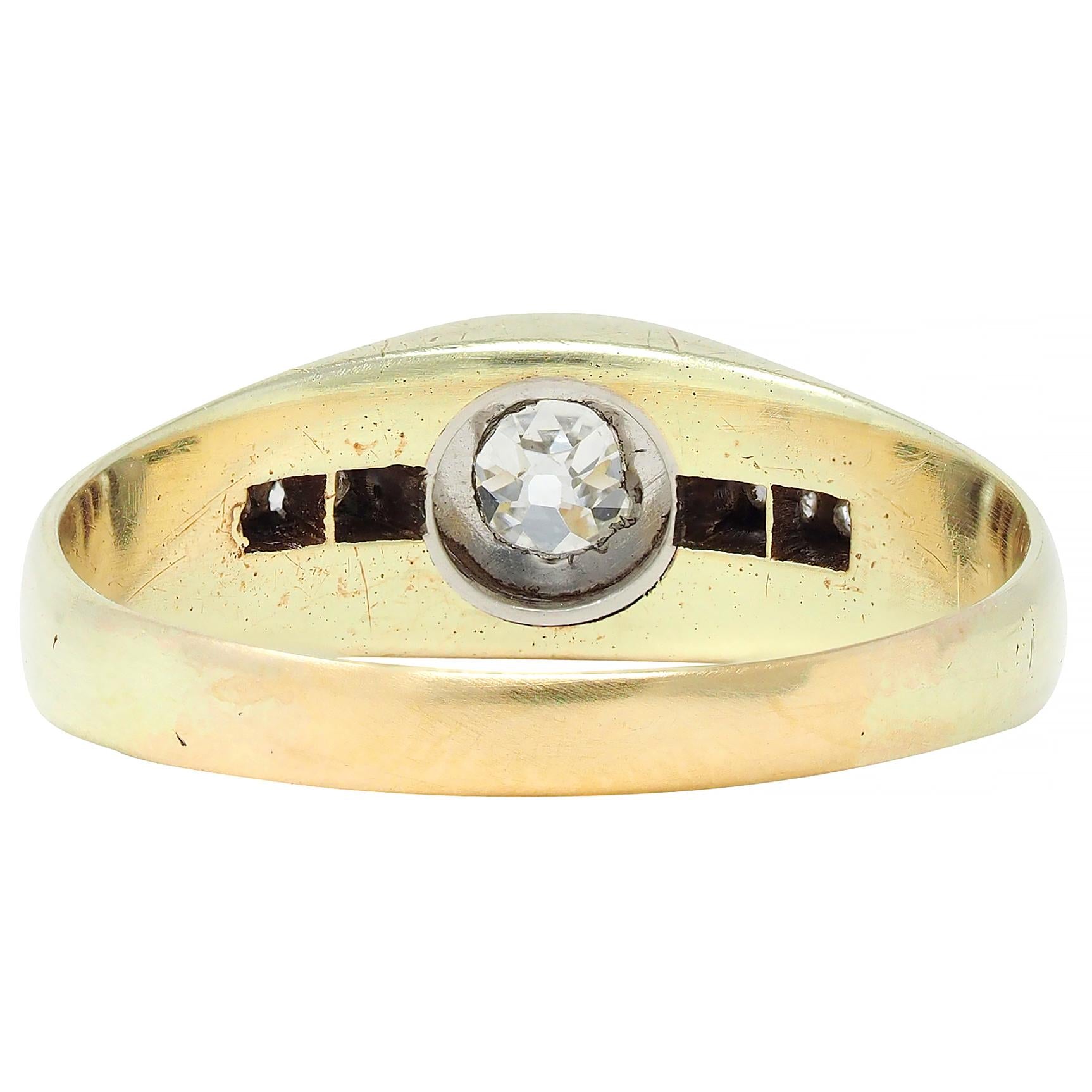 Art Deco Mine Cut Diamond Platinum 15K Yellow Gold Antique Unisex Ring