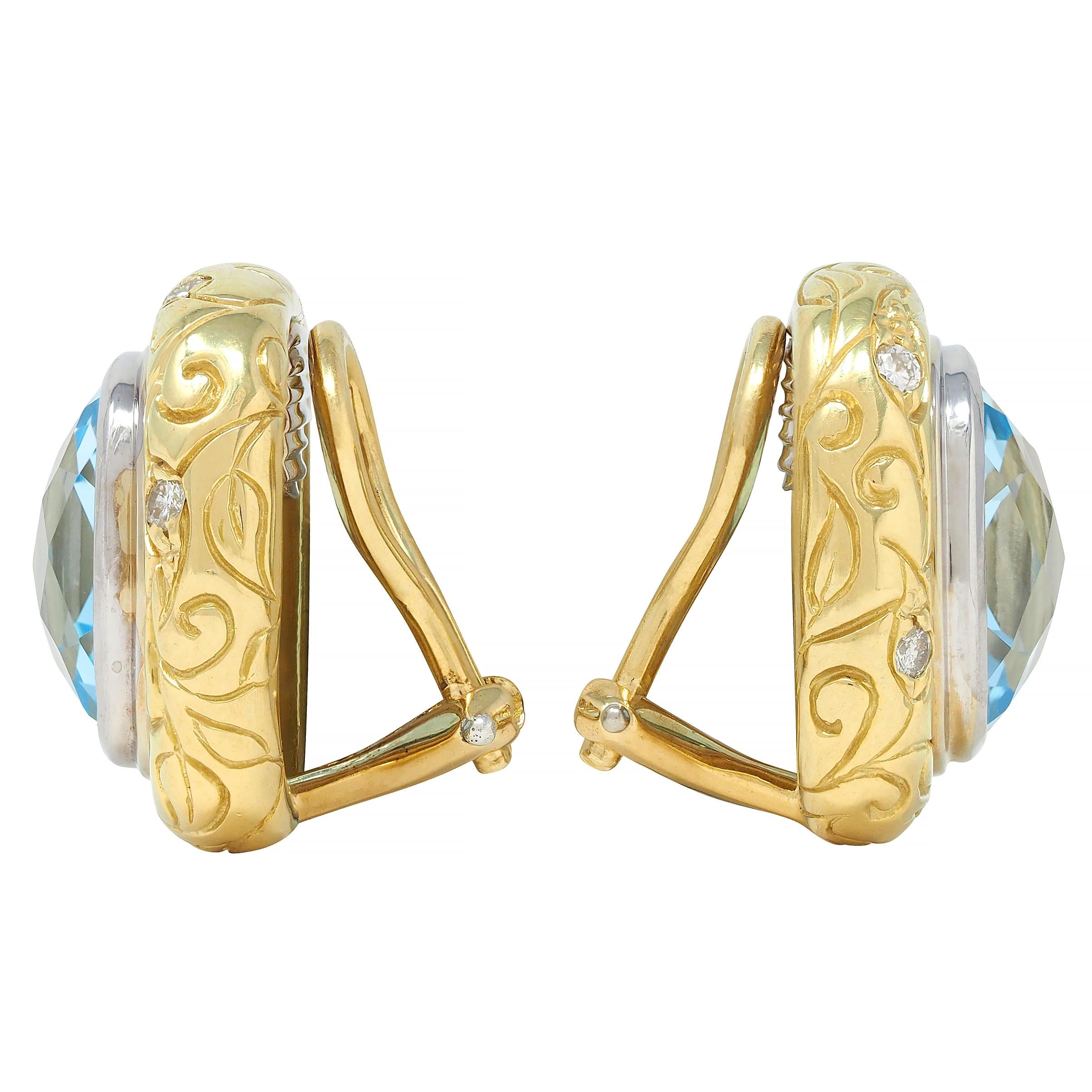 SeidenGang Blue Topaz Diamond 18K Gold Vintage Cushion Ear-Clip Earrings