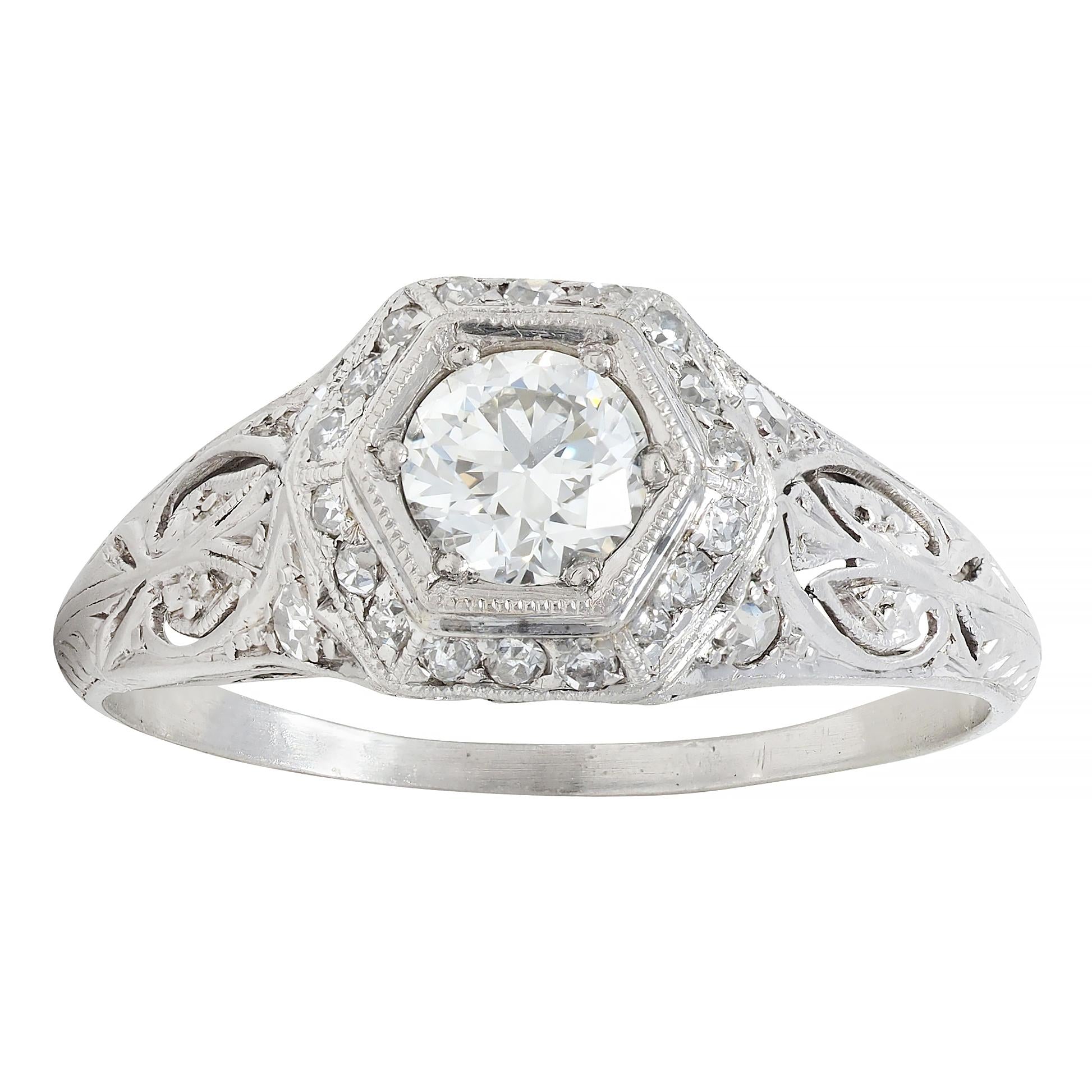 Art Deco 0.80 CTW Diamond Platinum Vintage Butterfly Engagement Ring