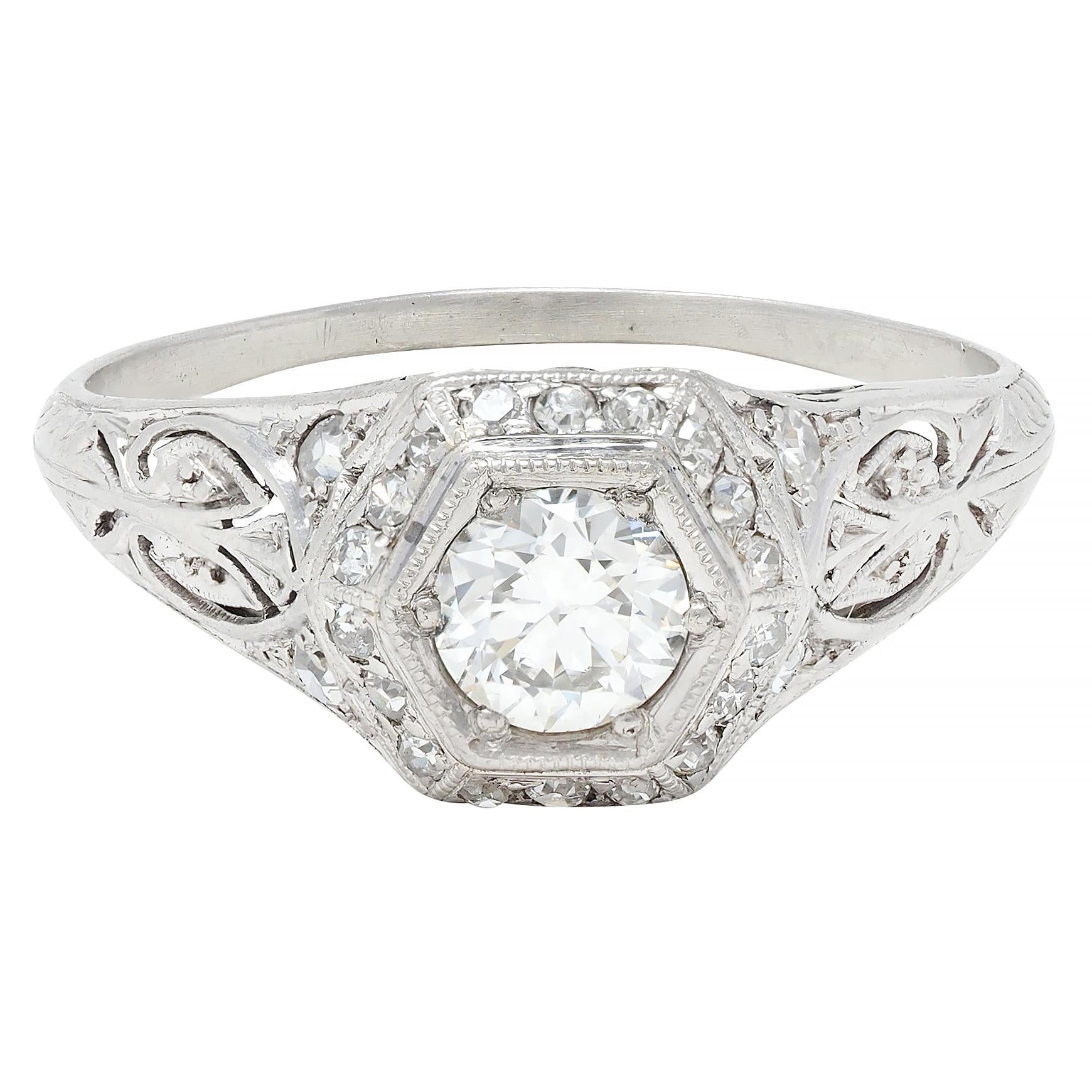 Art Deco 0.80 CTW Diamond Platinum Vintage Butterfly Engagement Ring