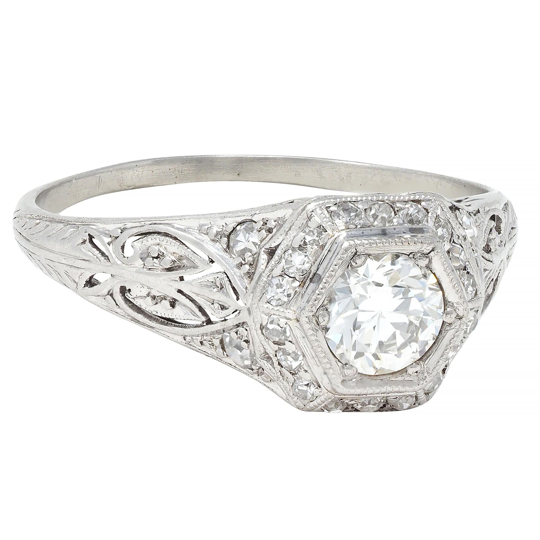 Art Deco 0.80 CTW Diamond Platinum Vintage Butterfly Engagement Ring