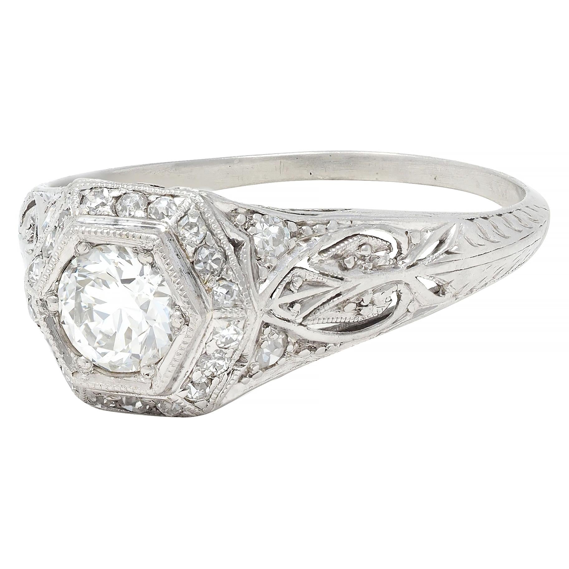 Art Deco 0.80 CTW Diamond Platinum Vintage Butterfly Engagement Ring