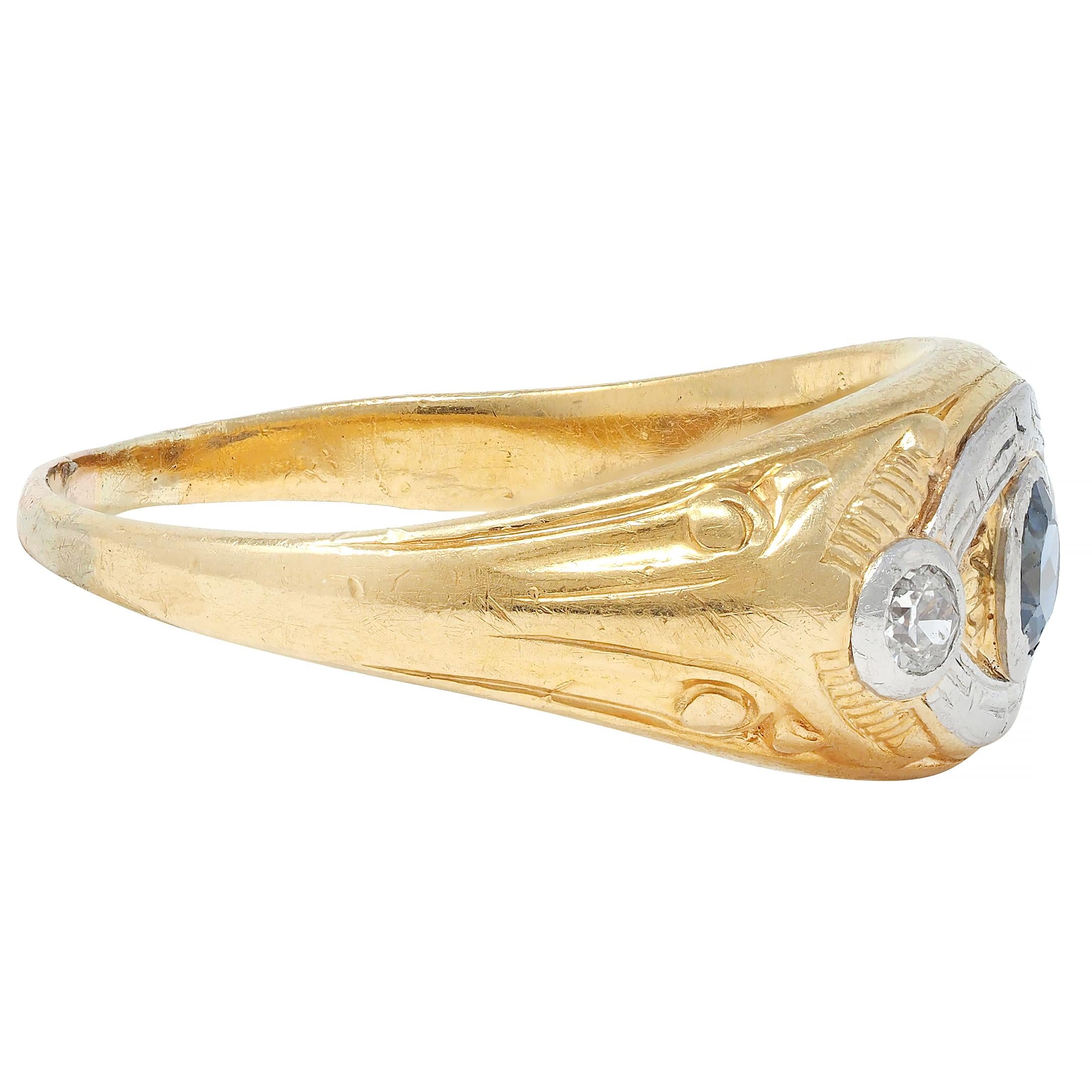 Art Deco Sapphire Diamond Platinum 18 Karat Yellow Gold Vintage Scroll Band Ring