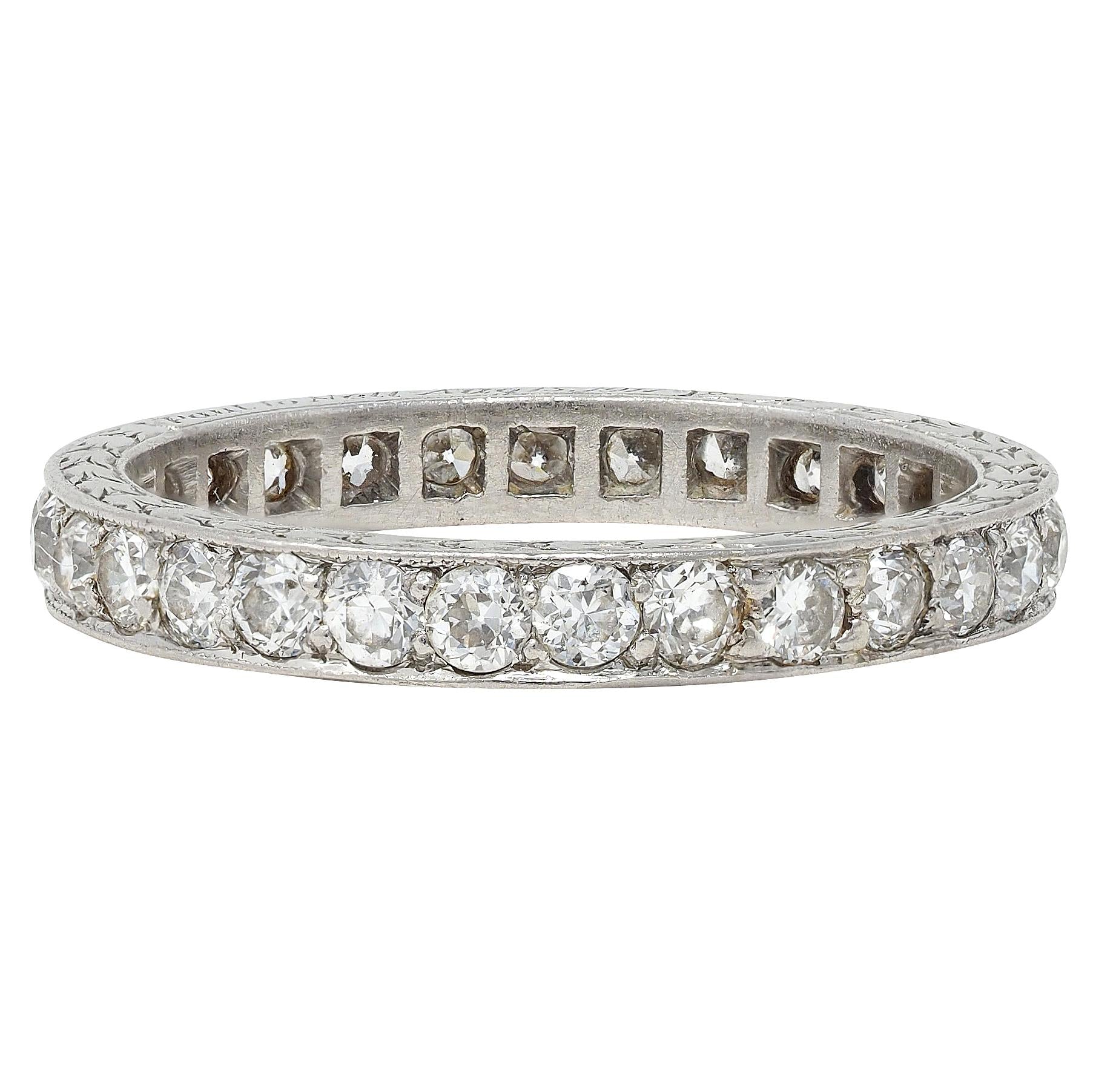 1917 Edwardian Old European Diamond Platinum Vintage Eternity Wedding Band Ring