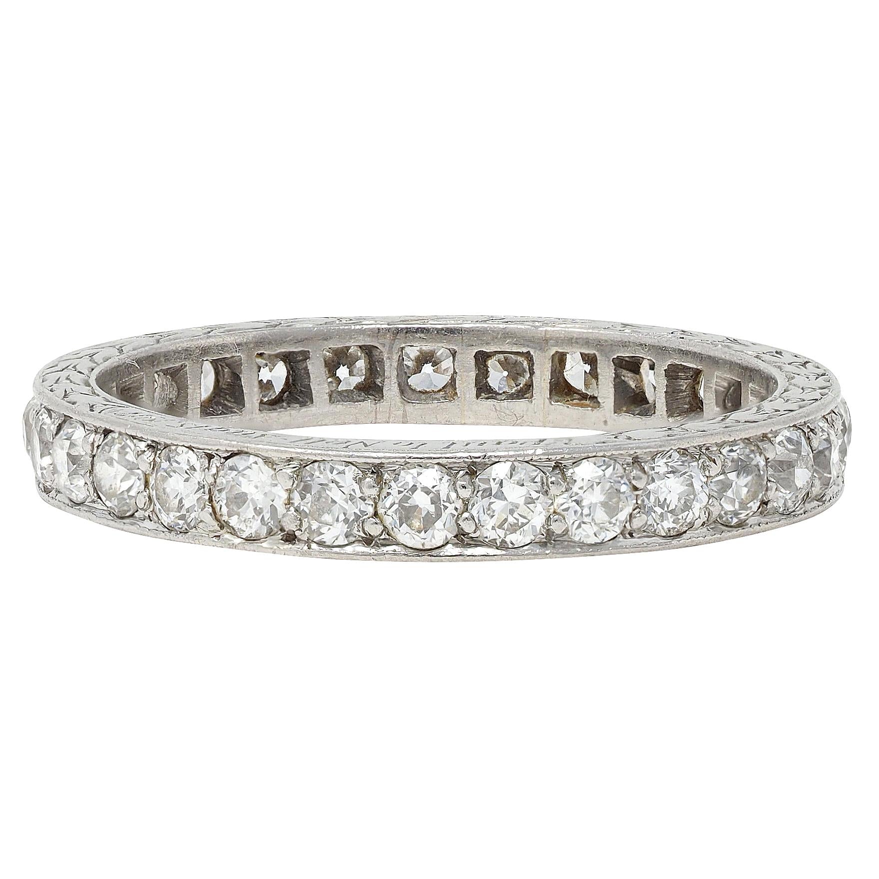 1917 Edwardian Old European Diamond Platinum Vintage Eternity Wedding Band Ring