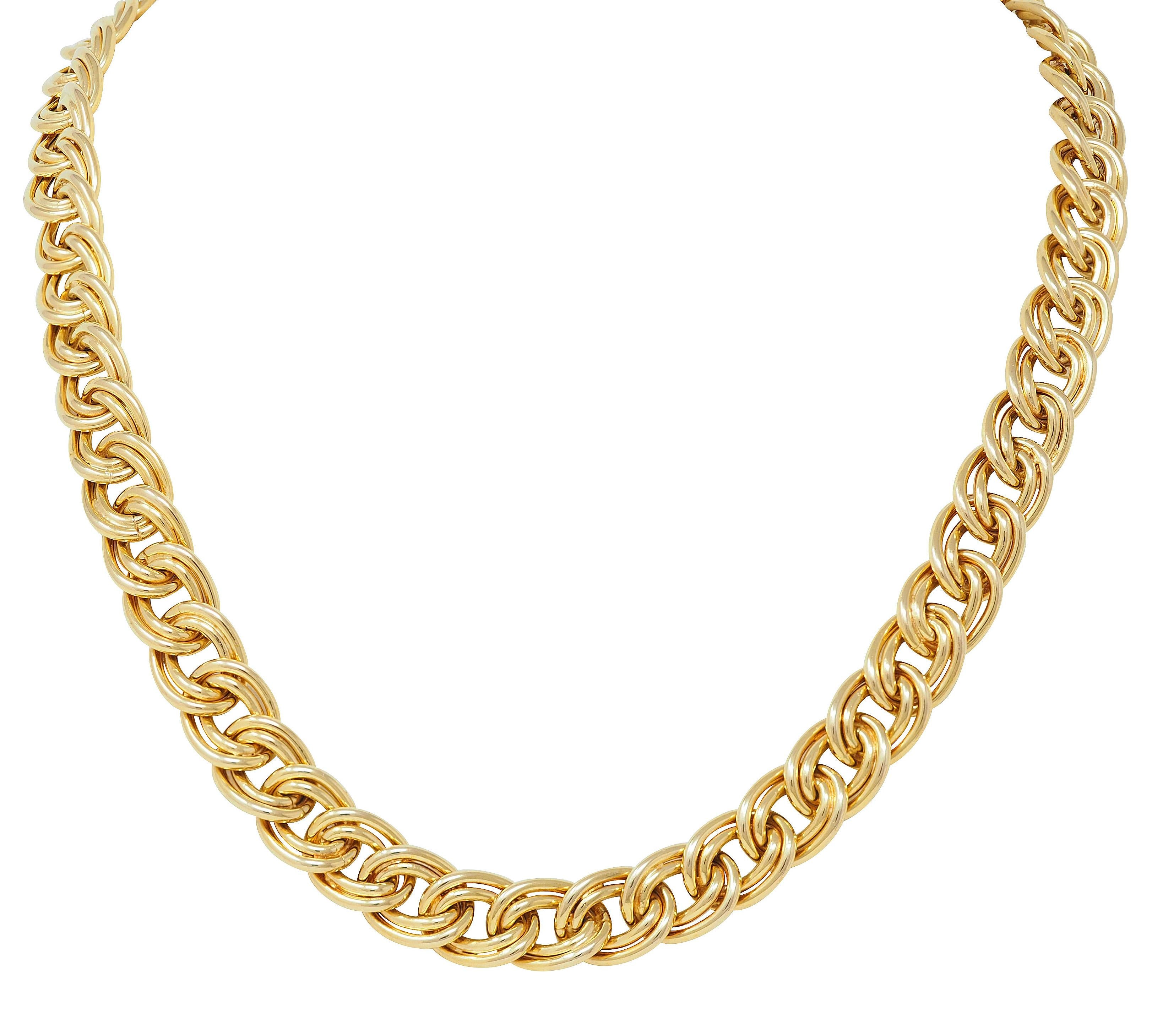 UnoAerre 1980's 18 Karat Yellow Gold Vintage Double Curb Link Chain Necklace