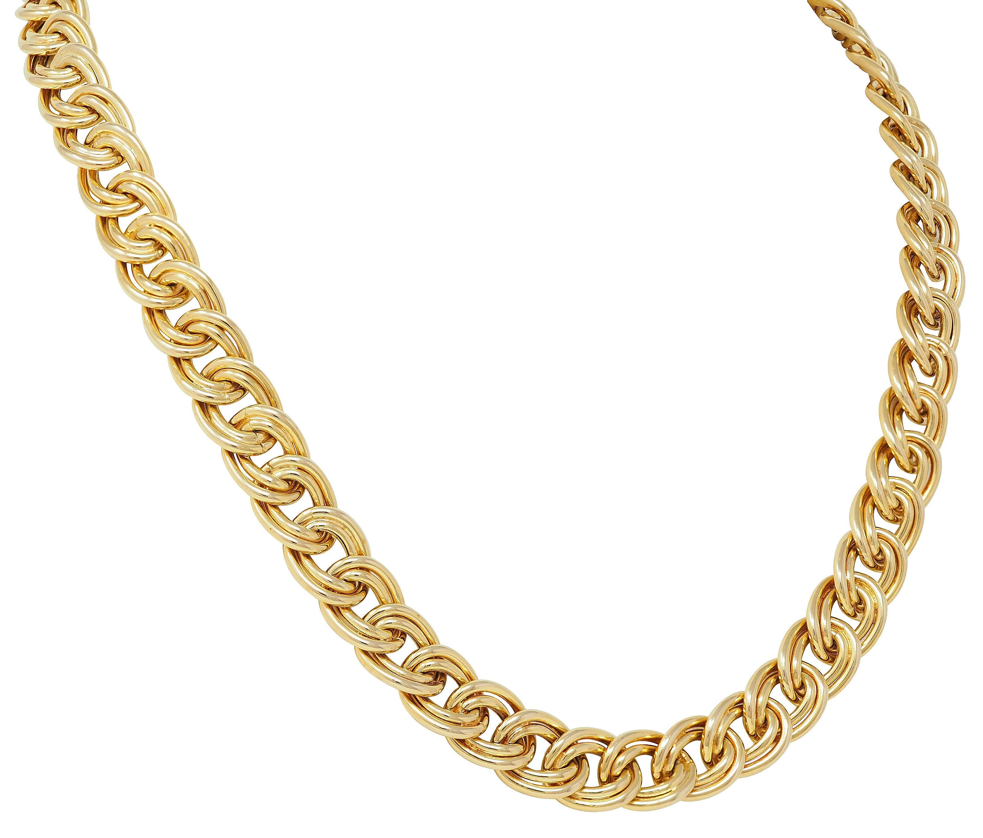 UnoAerre 1980's 18 Karat Yellow Gold Vintage Double Curb Link Chain Necklace