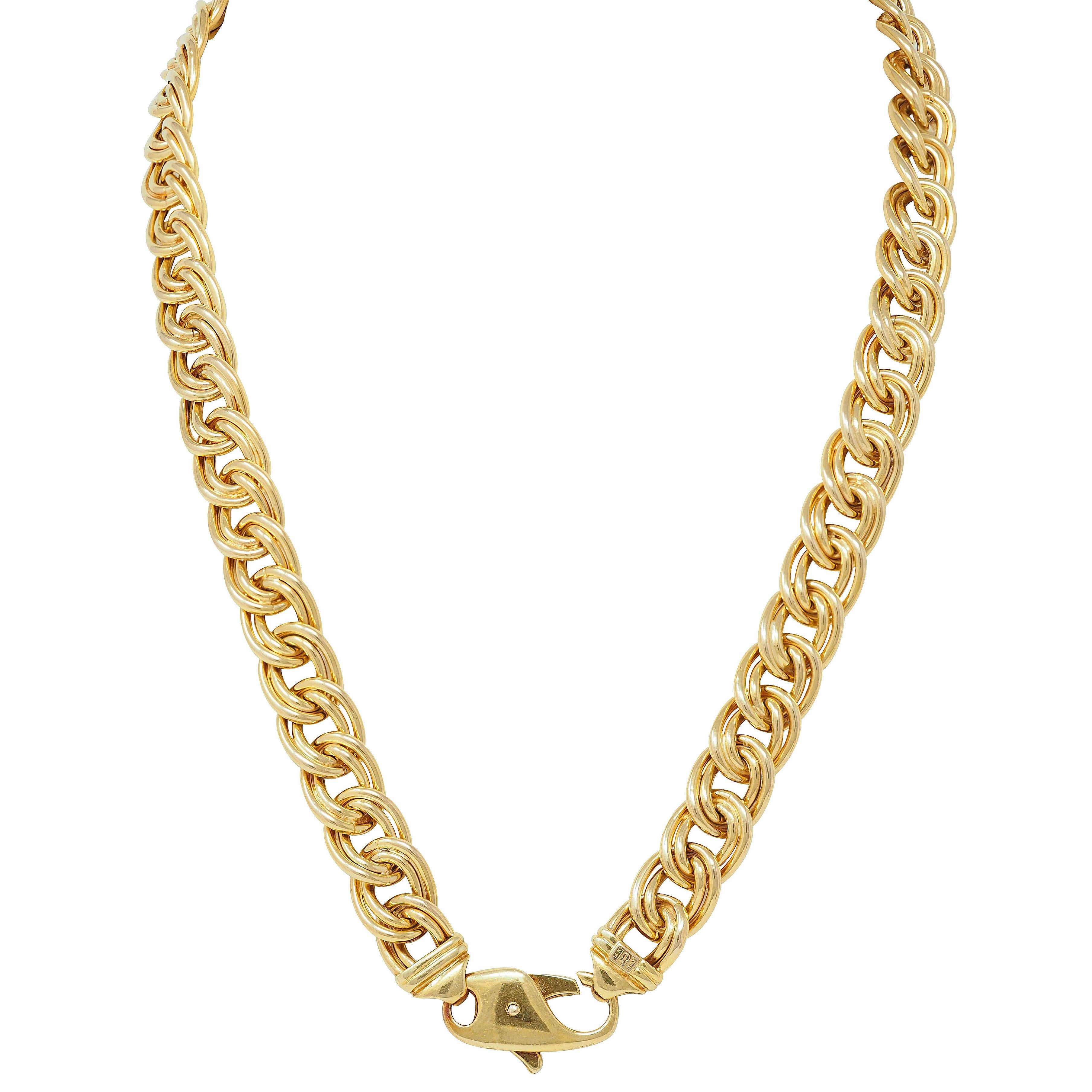 UnoAerre 1980's 18 Karat Yellow Gold Vintage Double Curb Link Chain Necklace