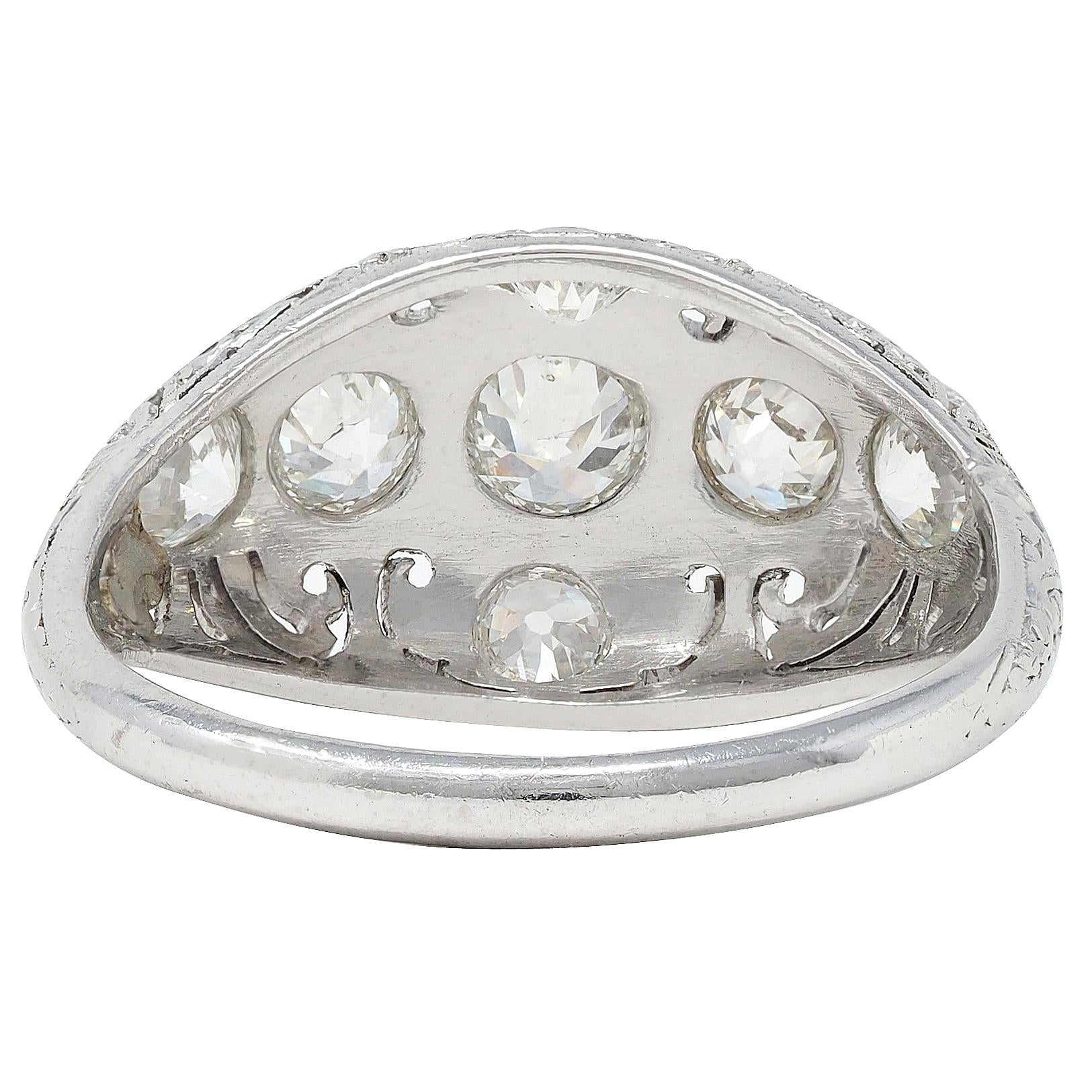 Art Deco 1.25 CTW Diamond Platinum Pierced Scrolling Vintage Bombé Band Ring