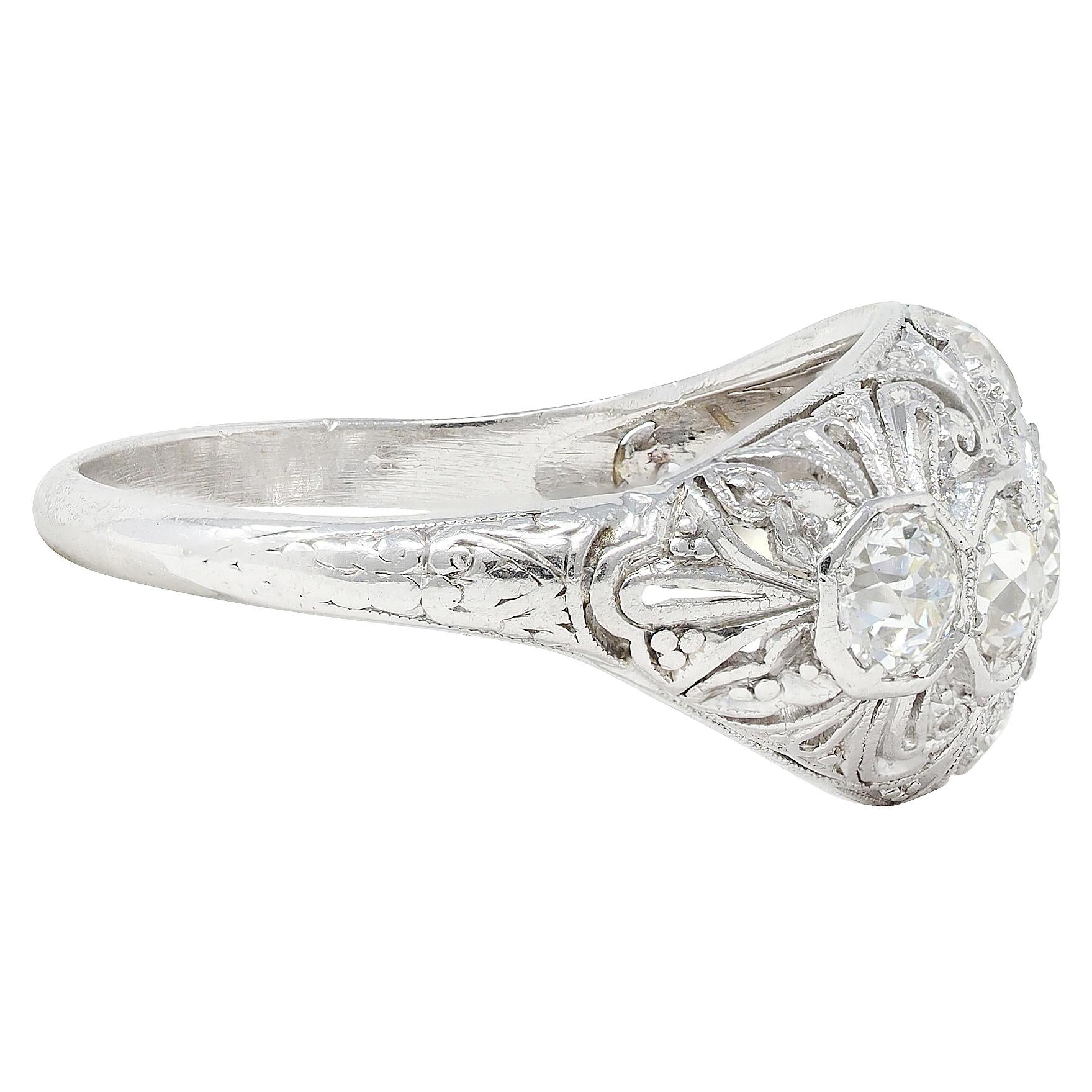 Art Deco 1.25 CTW Diamond Platinum Pierced Scrolling Vintage Bombé Band Ring