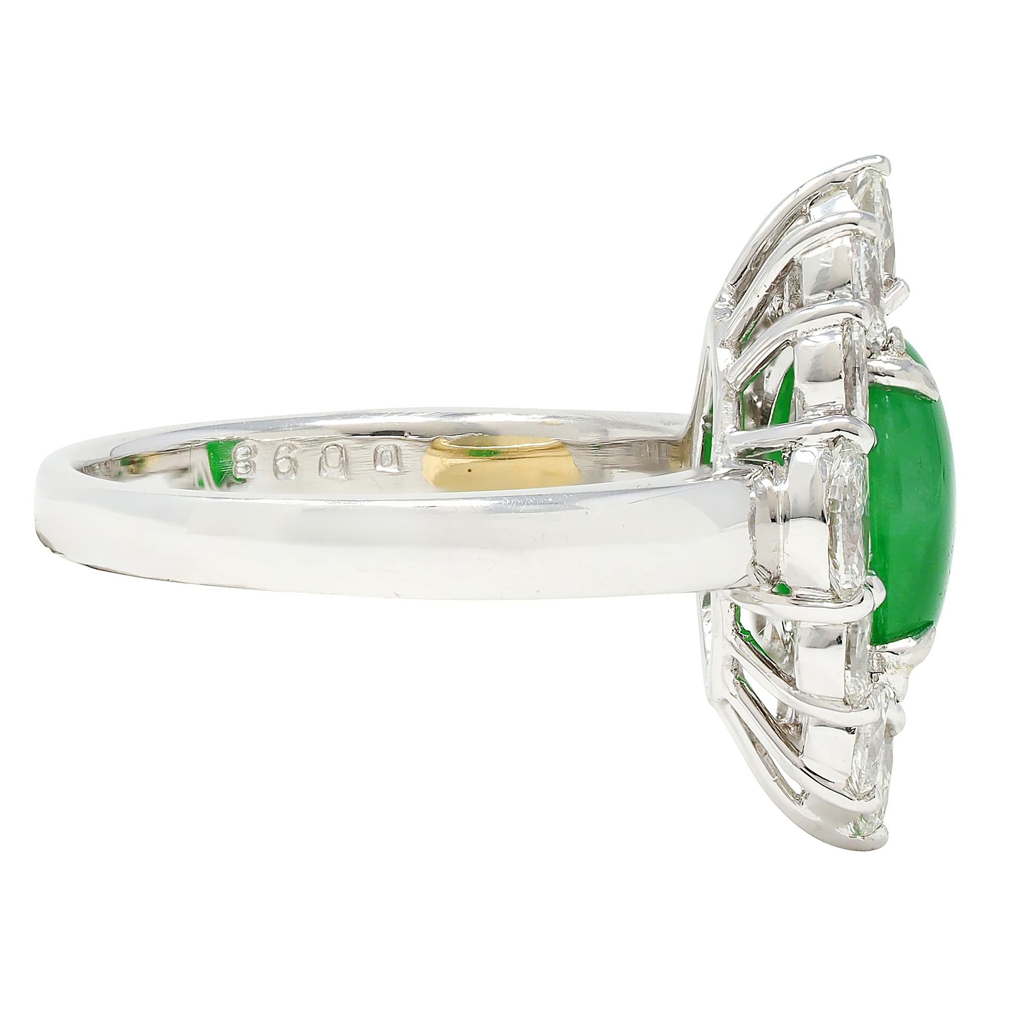 Contemporary Type A Jadeite Jade Fei Cui Diamond Platinum Halo Ring GIA