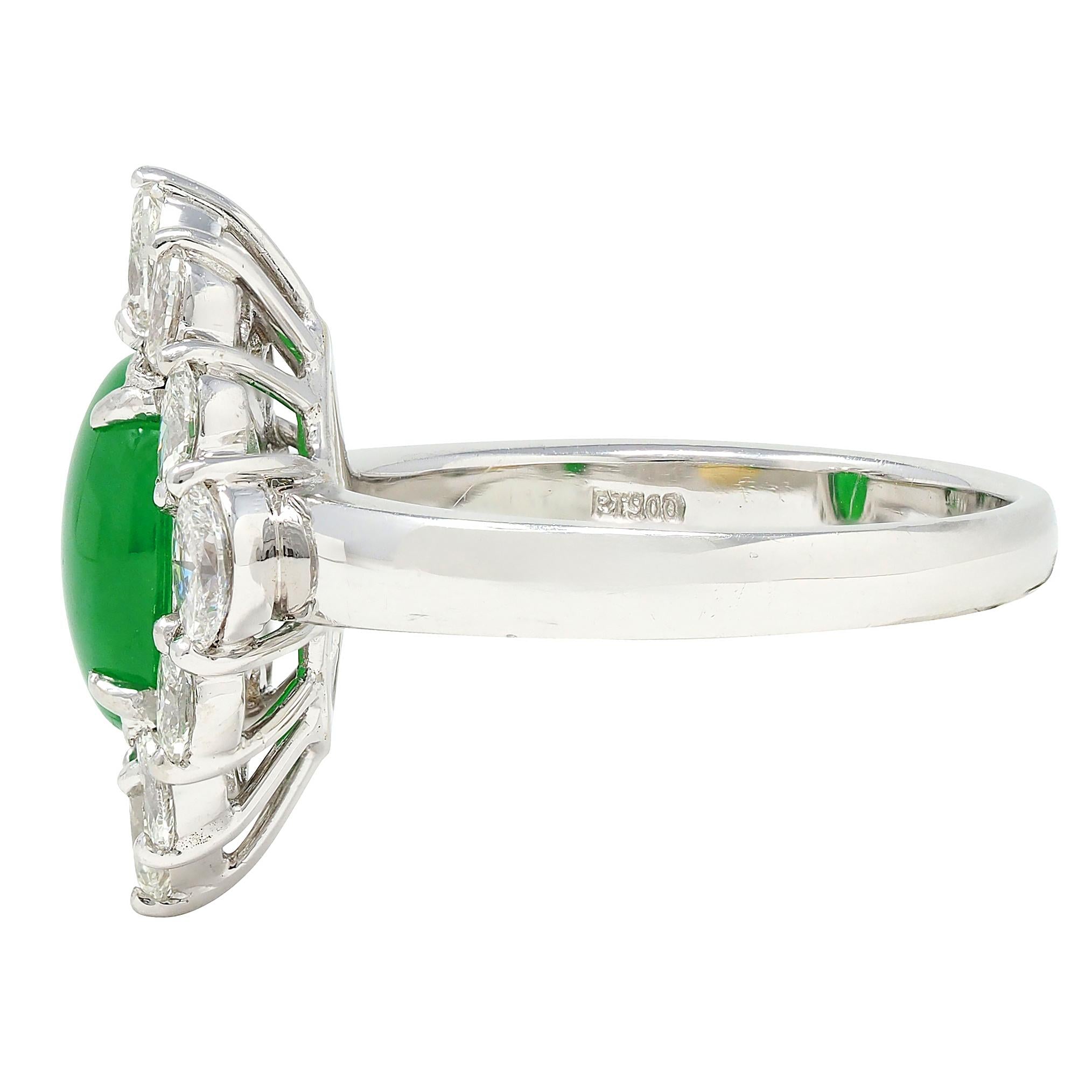 Contemporary Type A Jadeite Jade Fei Cui Diamond Platinum Halo Ring GIA