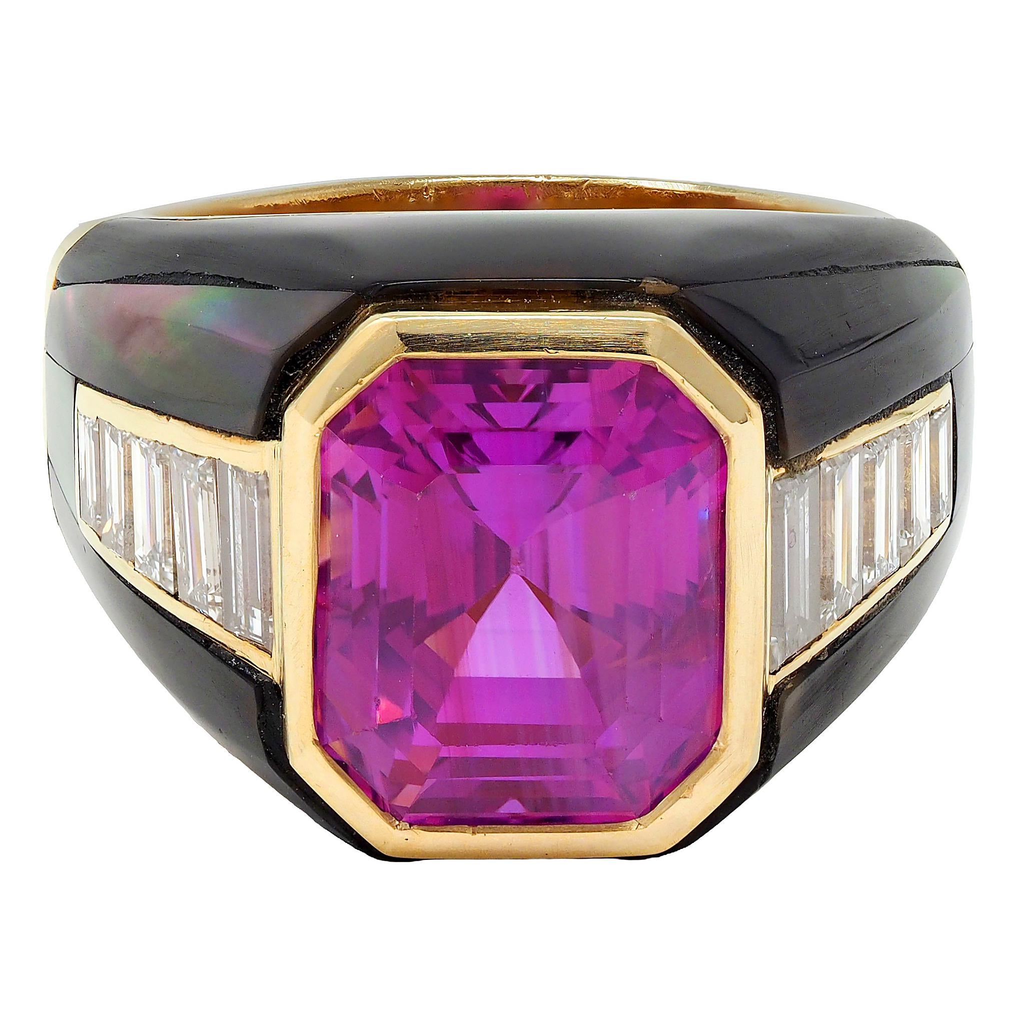 French No Heat Pink Ceylon Sapphire Multi-Gem 18 Karat Gold Vintage Ring AGL