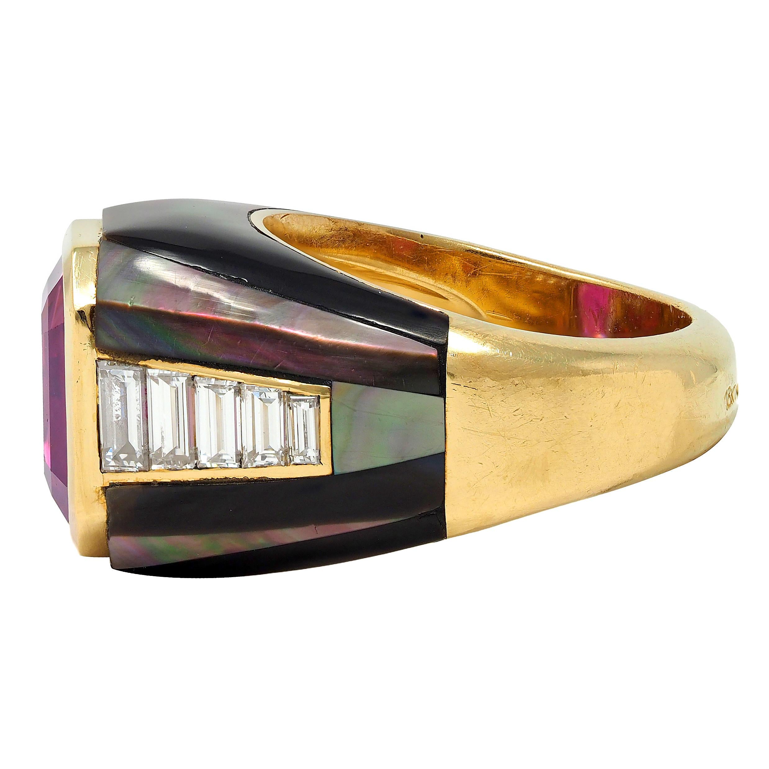 French No Heat Pink Ceylon Sapphire Multi-Gem 18 Karat Gold Vintage Ring AGL