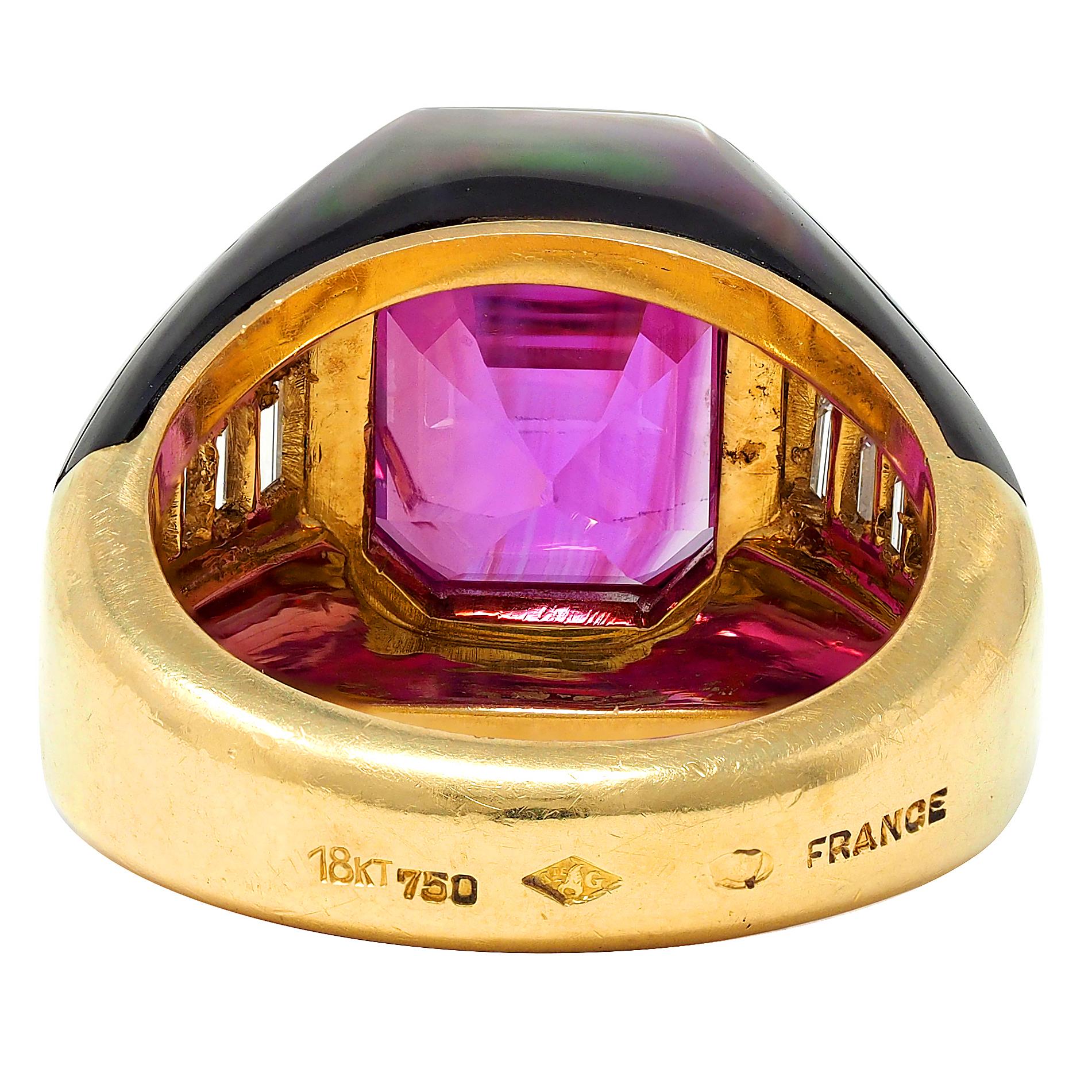 French No Heat Pink Ceylon Sapphire Multi-Gem 18 Karat Gold Vintage Ring AGL