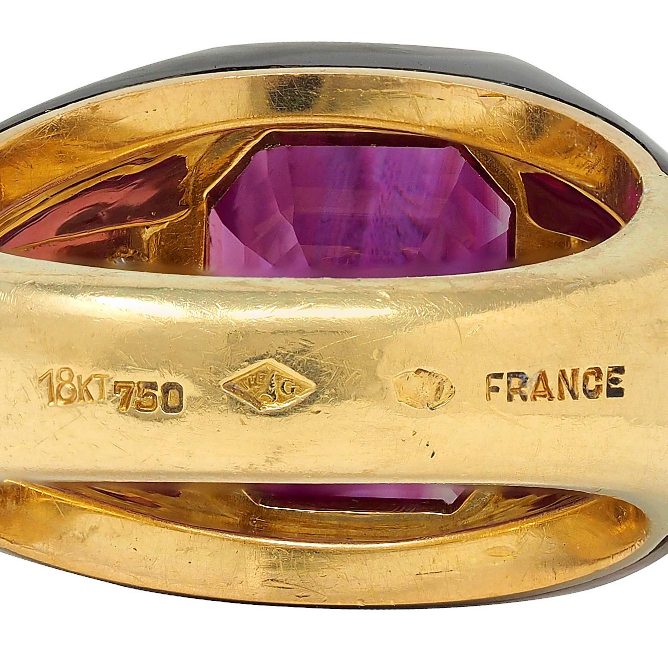 French No Heat Pink Ceylon Sapphire Multi-Gem 18 Karat Gold Vintage Ring AGL