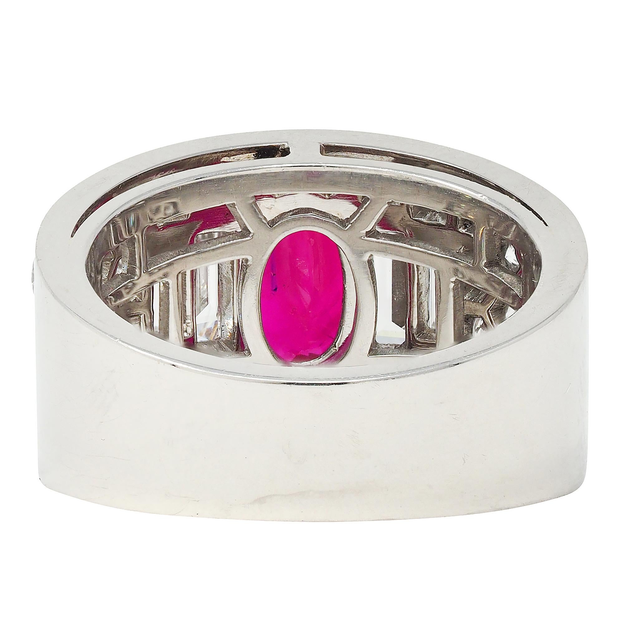 Bulgari No Heat Burma Ruby Diamond Platinum Vintage Trombino Band Unisex Ring