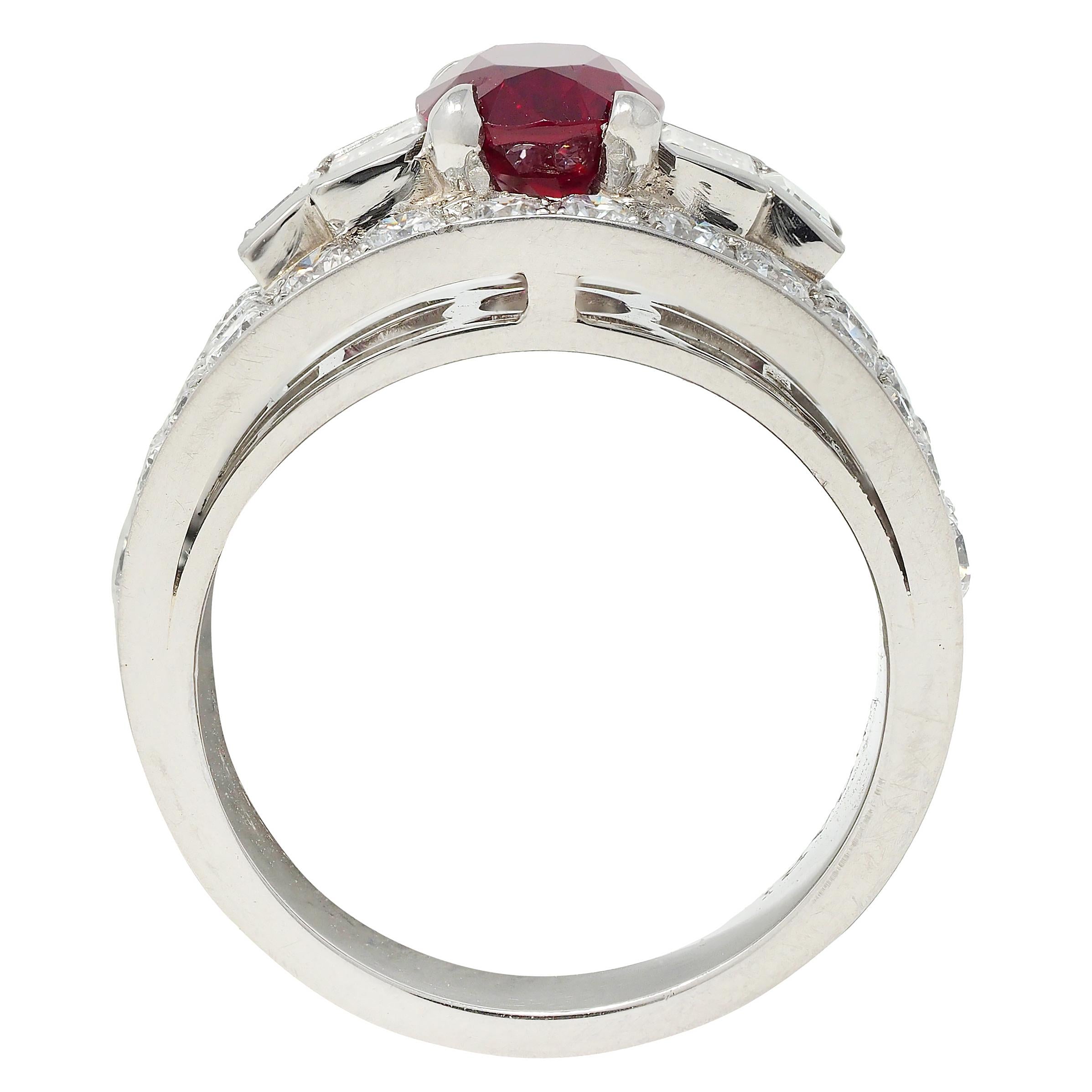 Bulgari No Heat Burma Ruby Diamond Platinum Vintage Trombino Band Unisex Ring