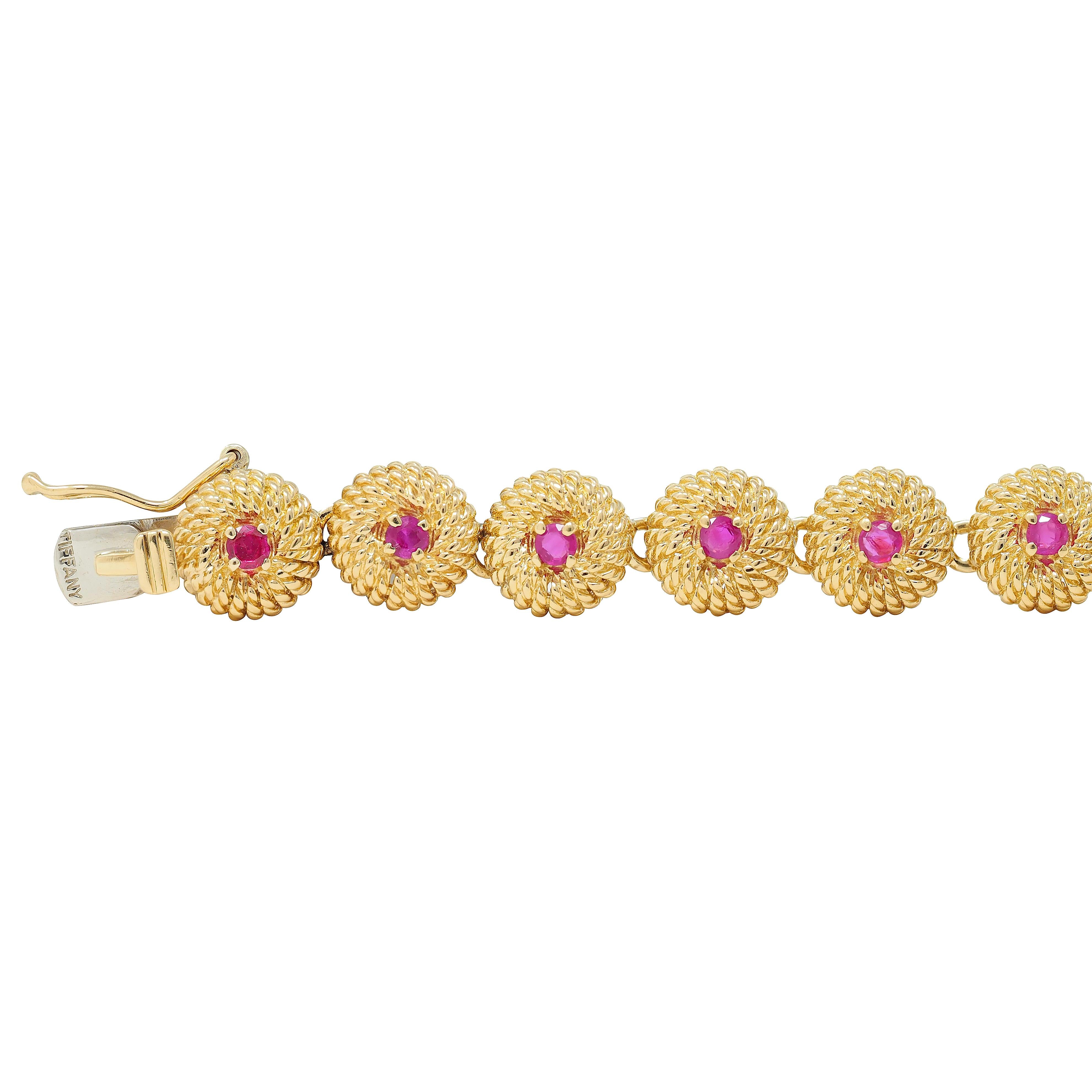 Tiffany & Co. 1960s Ruby 18 Karat Yellow Gold Vintage Twisted Rope Link Bracelet