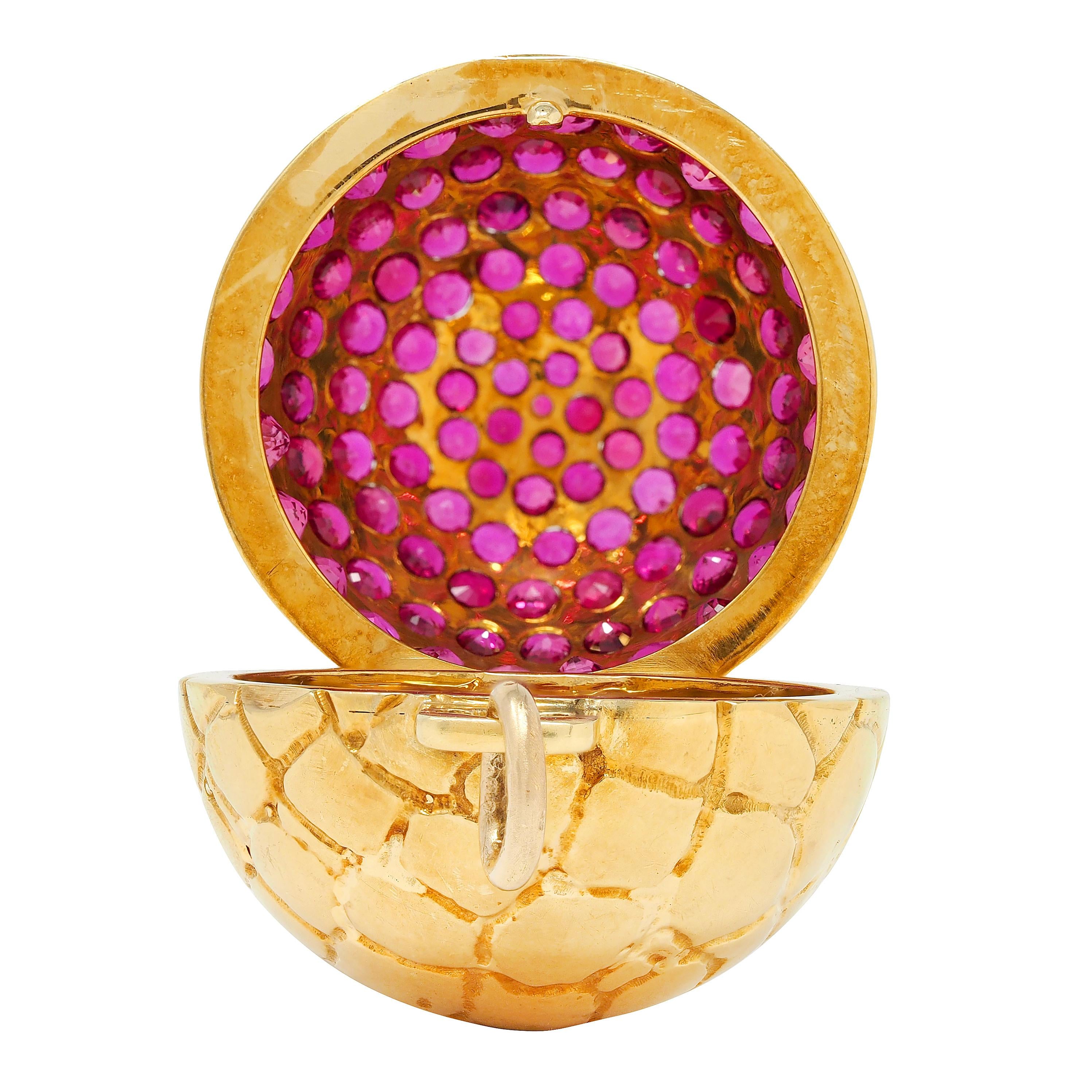 Gucci Contemporary 15.25 CTW Ruby 18 Karat Yellow Gold Pavé Ball Locket Pendant