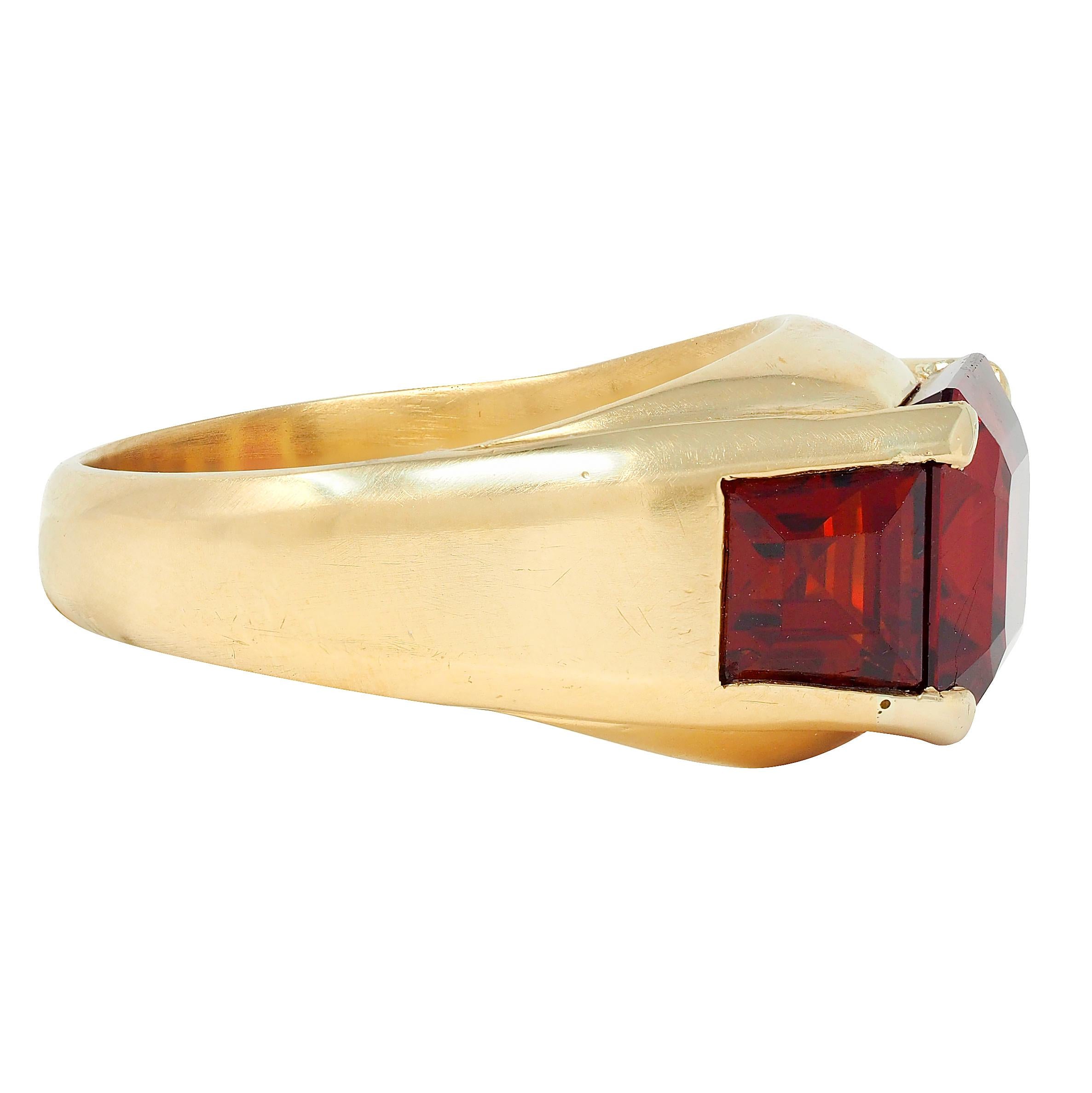 Bulgari 1970 Red Spinel 18K Yellow Gold Vintage Three Stone Unisex Signet Ring