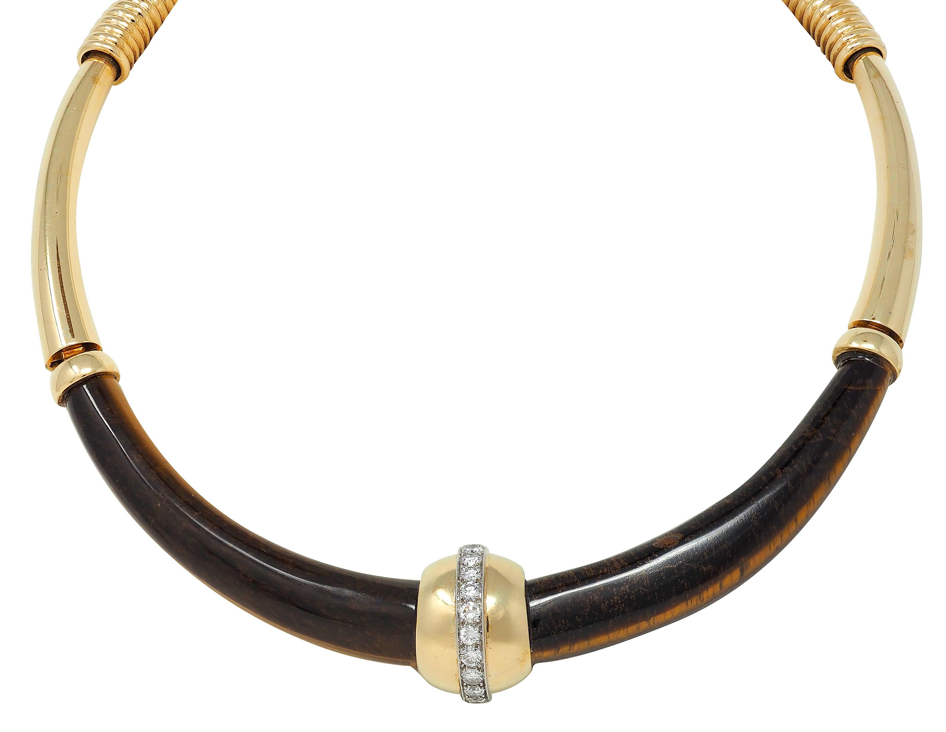 Tiffany & Co. 1970 Diamond Tiger's Eye Platinum 18K Gold Vintage Collar Necklace