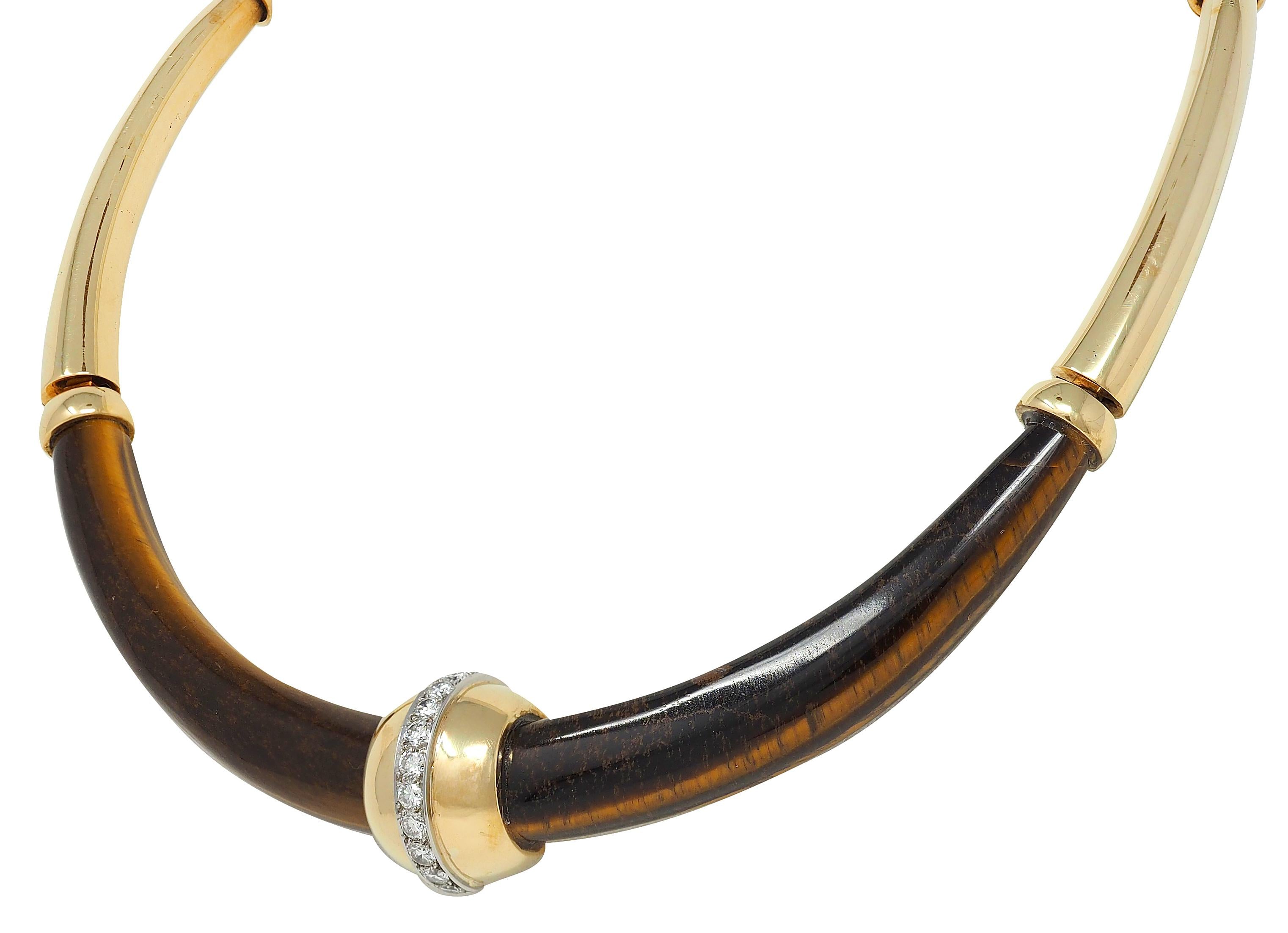 Tiffany & Co. 1970 Diamond Tiger's Eye Platinum 18K Gold Vintage Collar Necklace