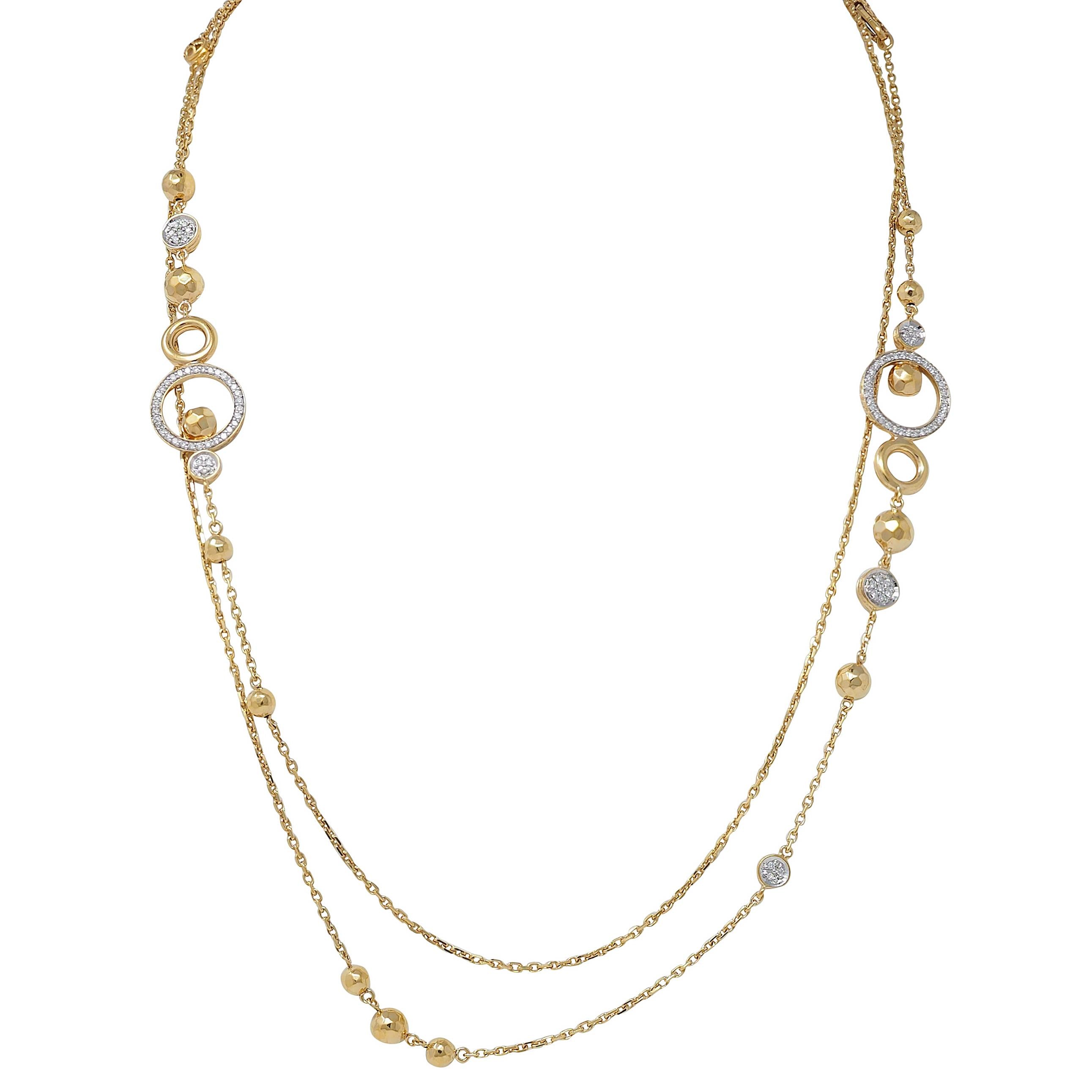 John Hardy Contemporary Diamond 18 Karat Two-Tone Gold Station Chain Necklace