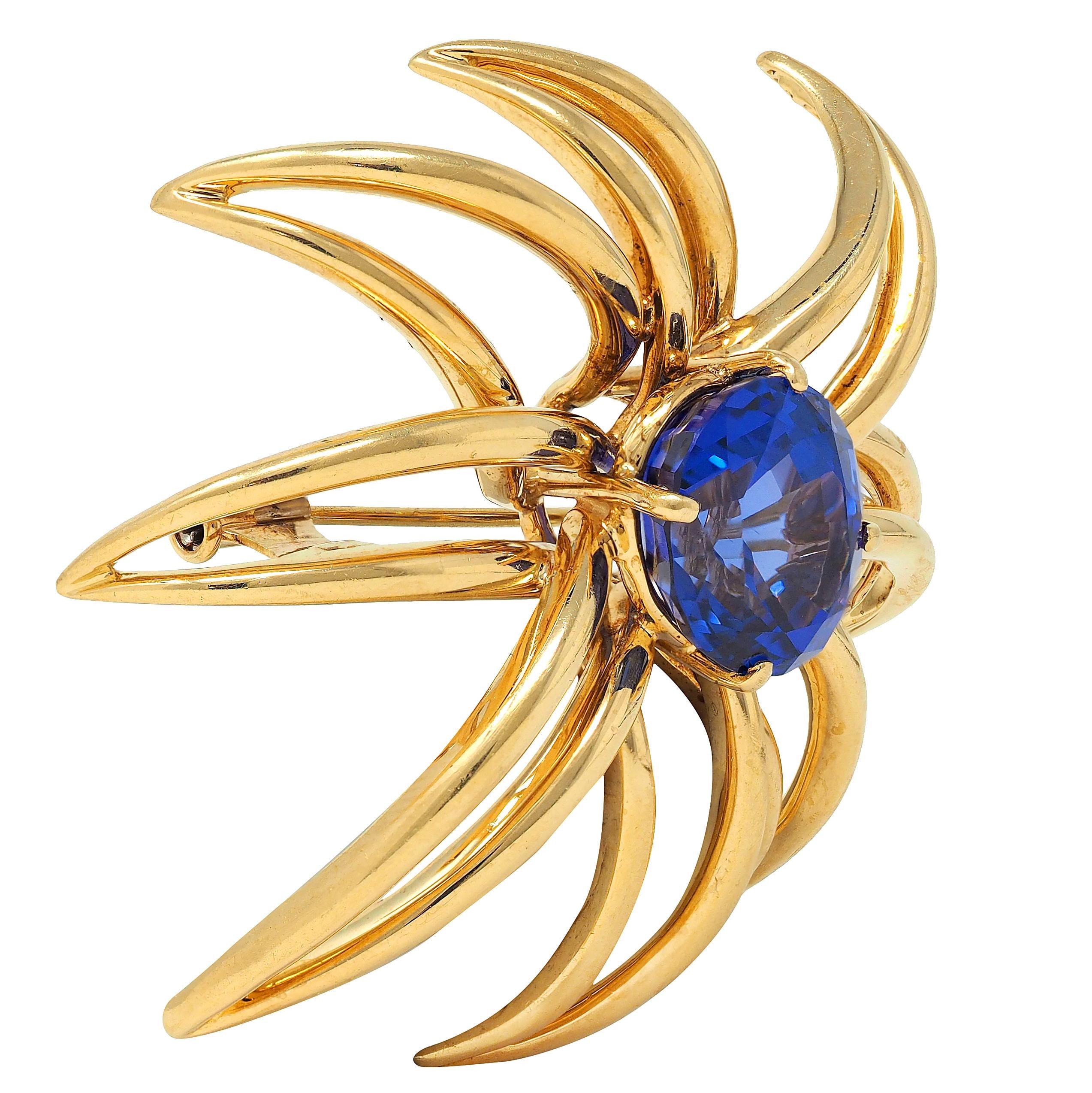 Tiffany & Co. 1994 10.23 Tanzanite 18 Karat Yellow Gold Vintage Fireworks Brooch