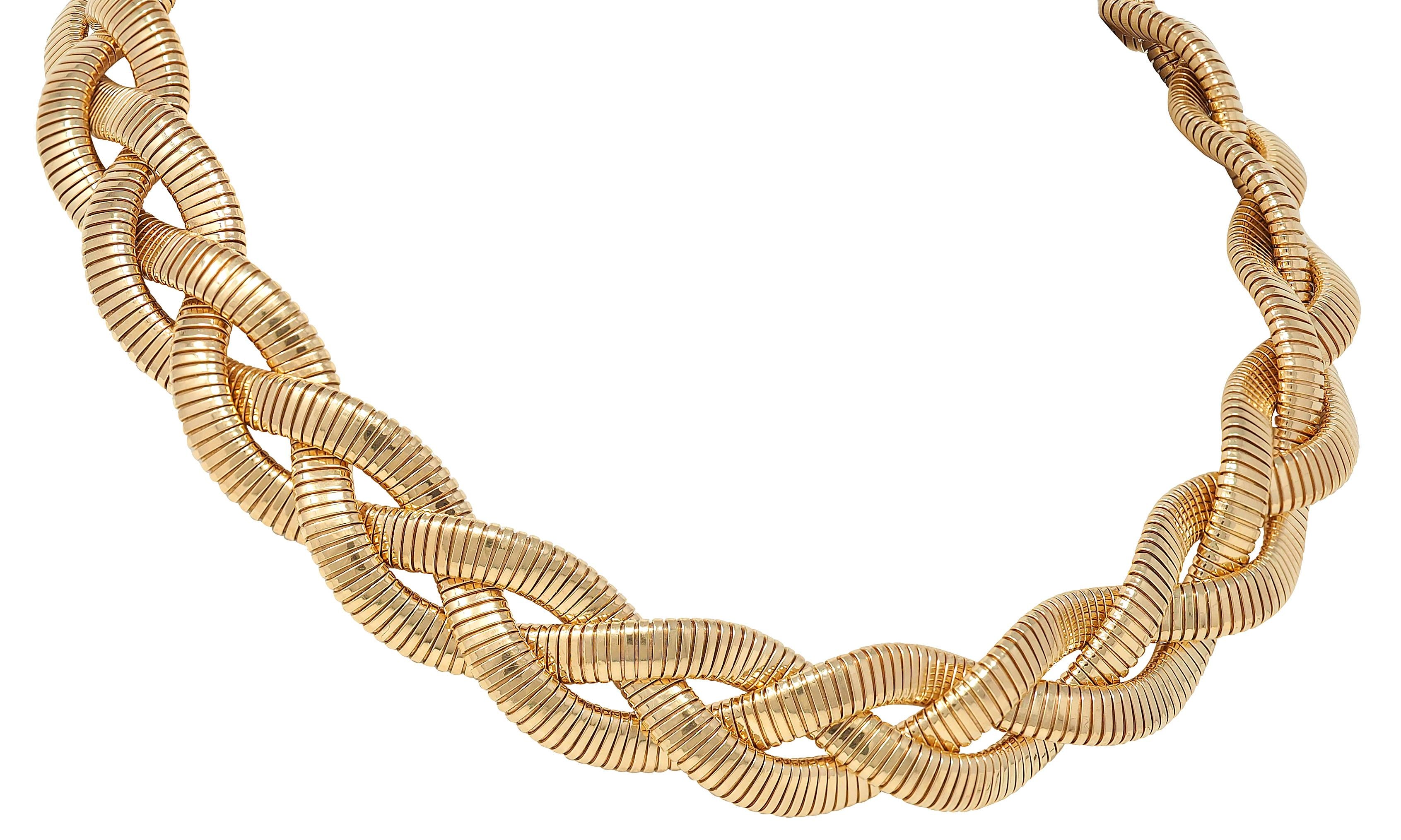 1970's 14 Karat Yellow Gold Vintage Braided Tubogas Collar Necklace