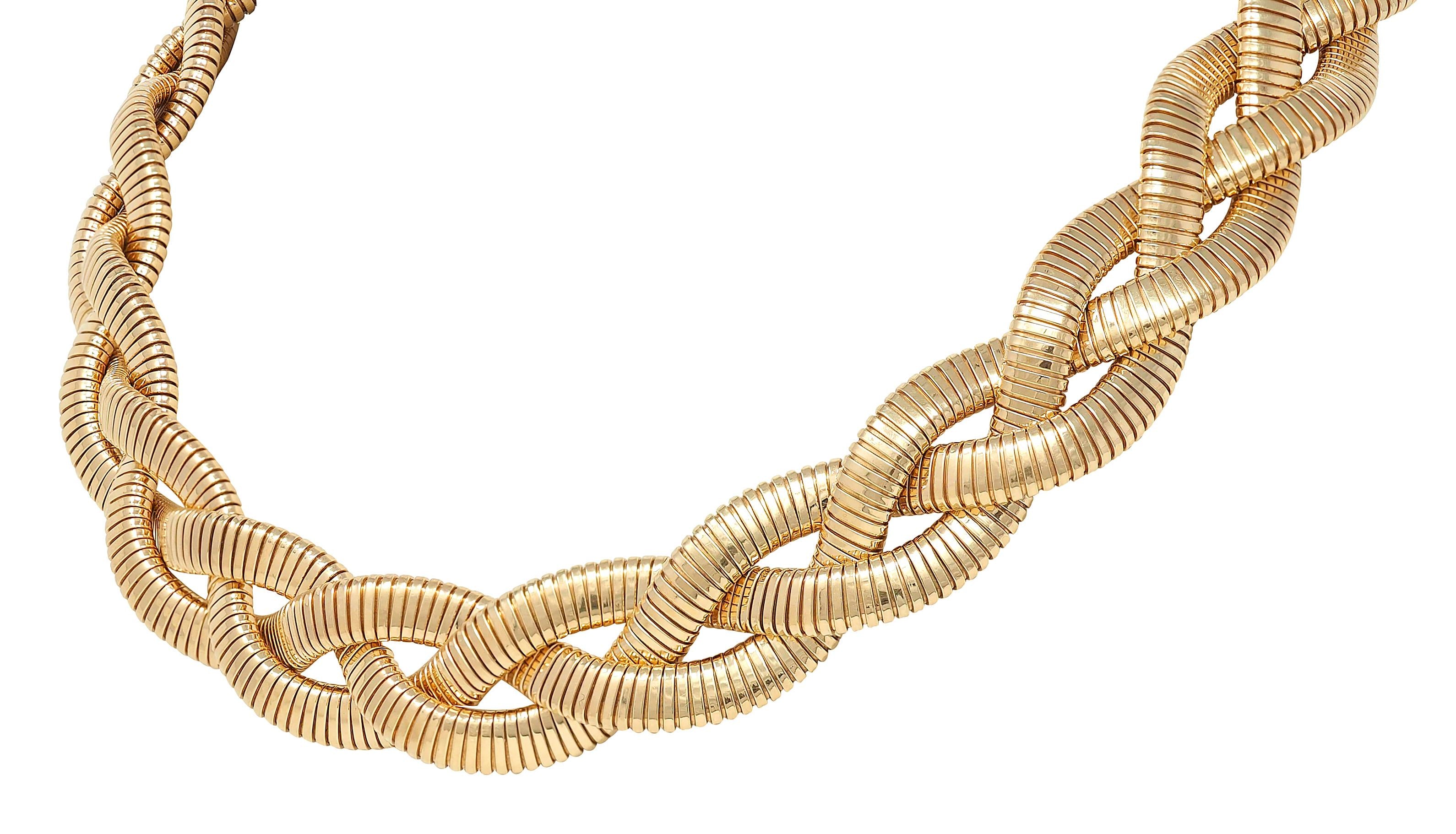 1970's 14 Karat Yellow Gold Vintage Braided Tubogas Collar Necklace