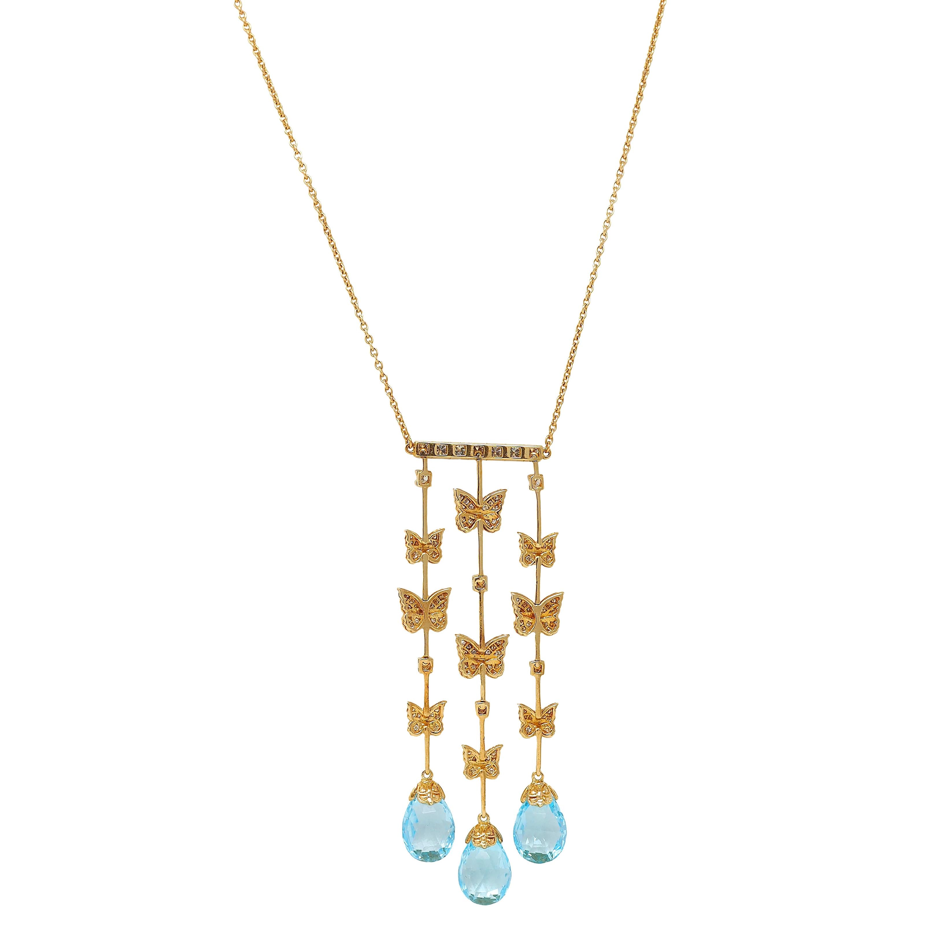 Carrera y Carrera Diamond Topaz 18K Gold Baile Mariposa Butterfly Drop Necklace