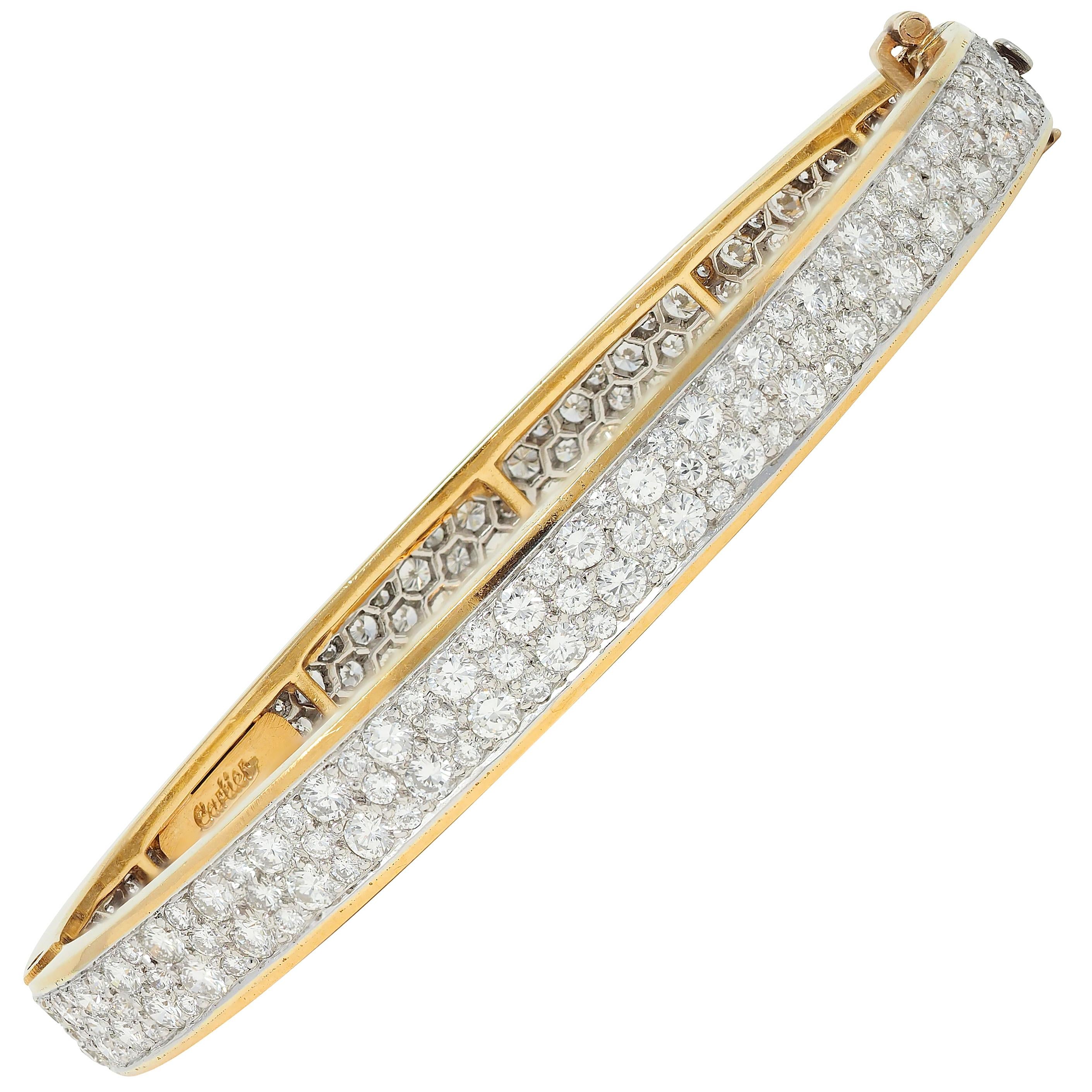 Cartier Vintage Diamond Platinum 18K Yellow Gold Pavé Vintage Bangle Bracelet