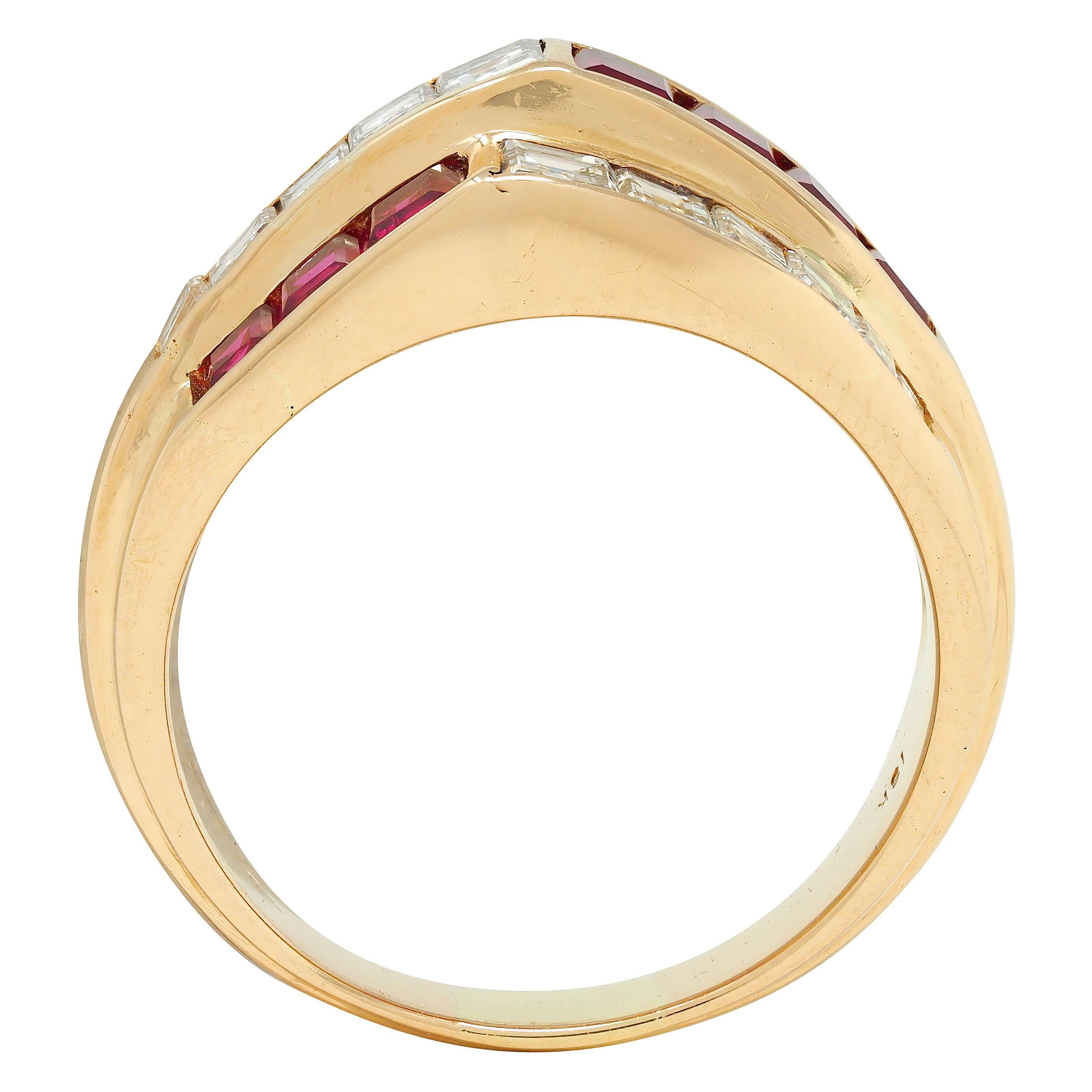 Oscar Heyman 1980's Ruby Diamond 18 Karat Yellow Gold Vintage Channel Band Ring