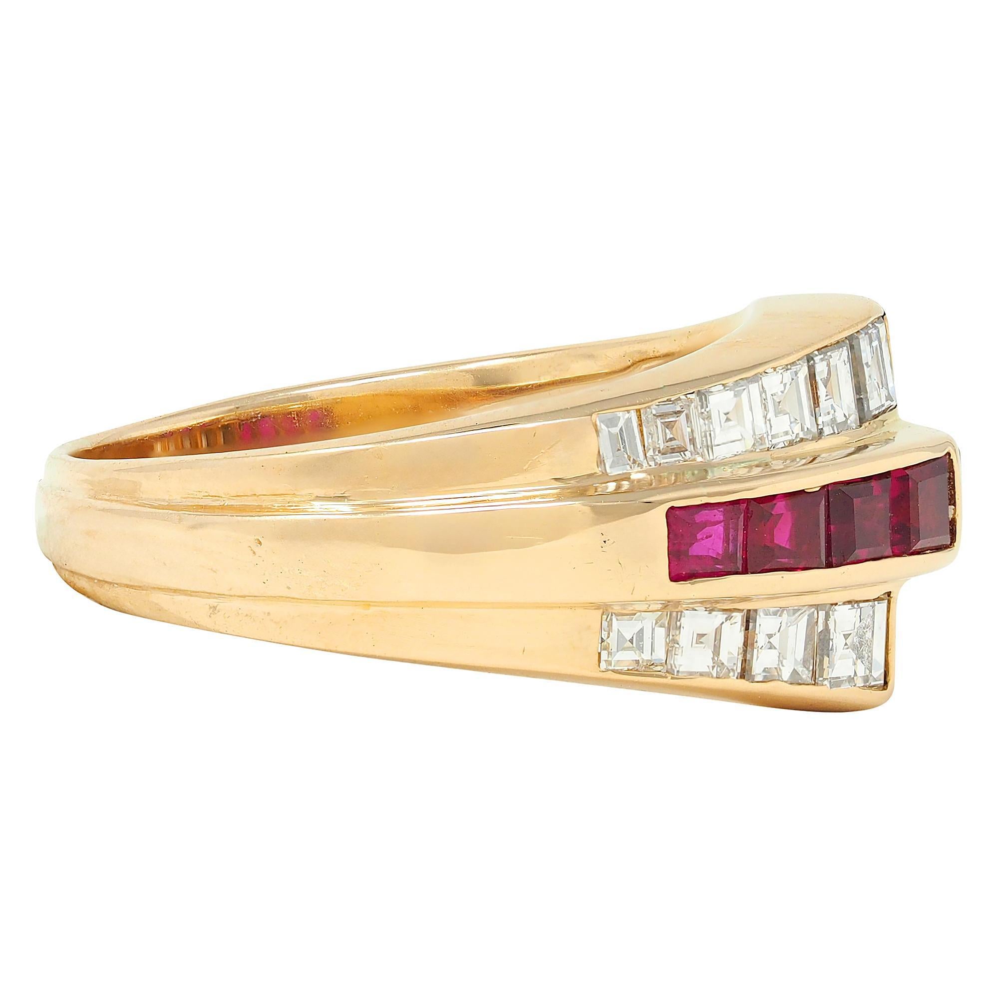 Oscar Heyman 1980's Ruby Diamond 18 Karat Yellow Gold Vintage Channel Band Ring