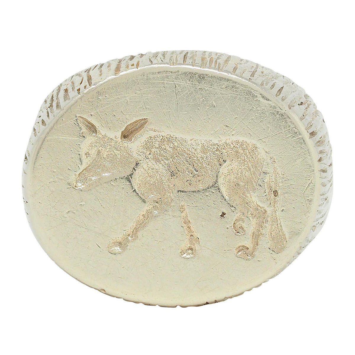 Edwardian 14 Karat White Gold Antique Fox Intaglio Unisex Signet Ring