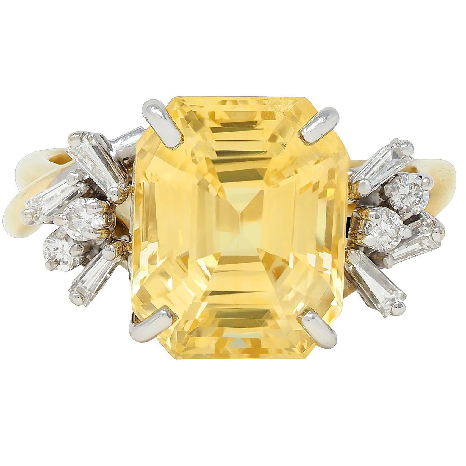 1950's 11.37 CTW No Heat Ceylon Yellow Sapphire Diamond 18K Gold Vintage Ring