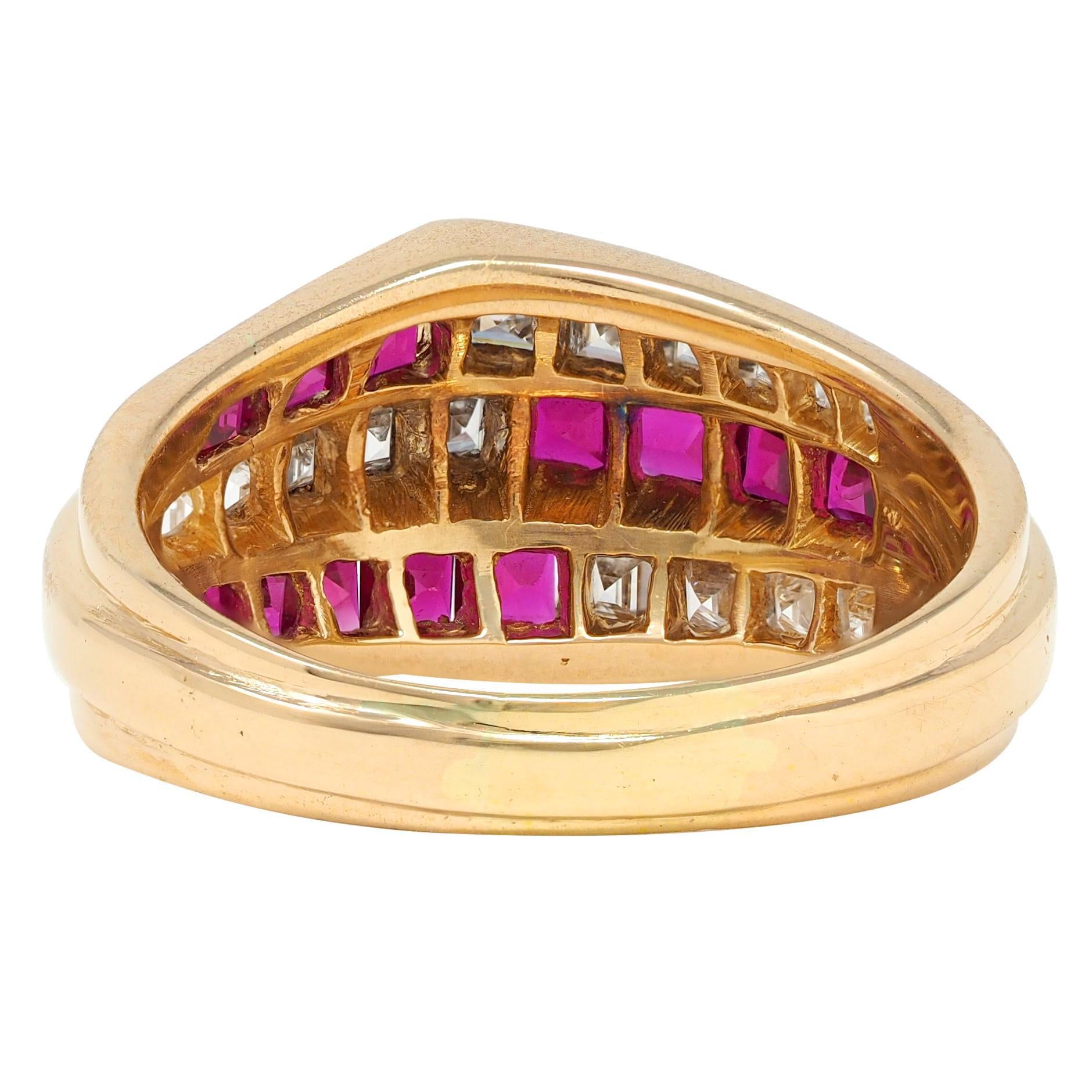 Oscar Heyman 1980's Ruby Diamond 18 Karat Yellow Gold Vintage Channel Band Ring