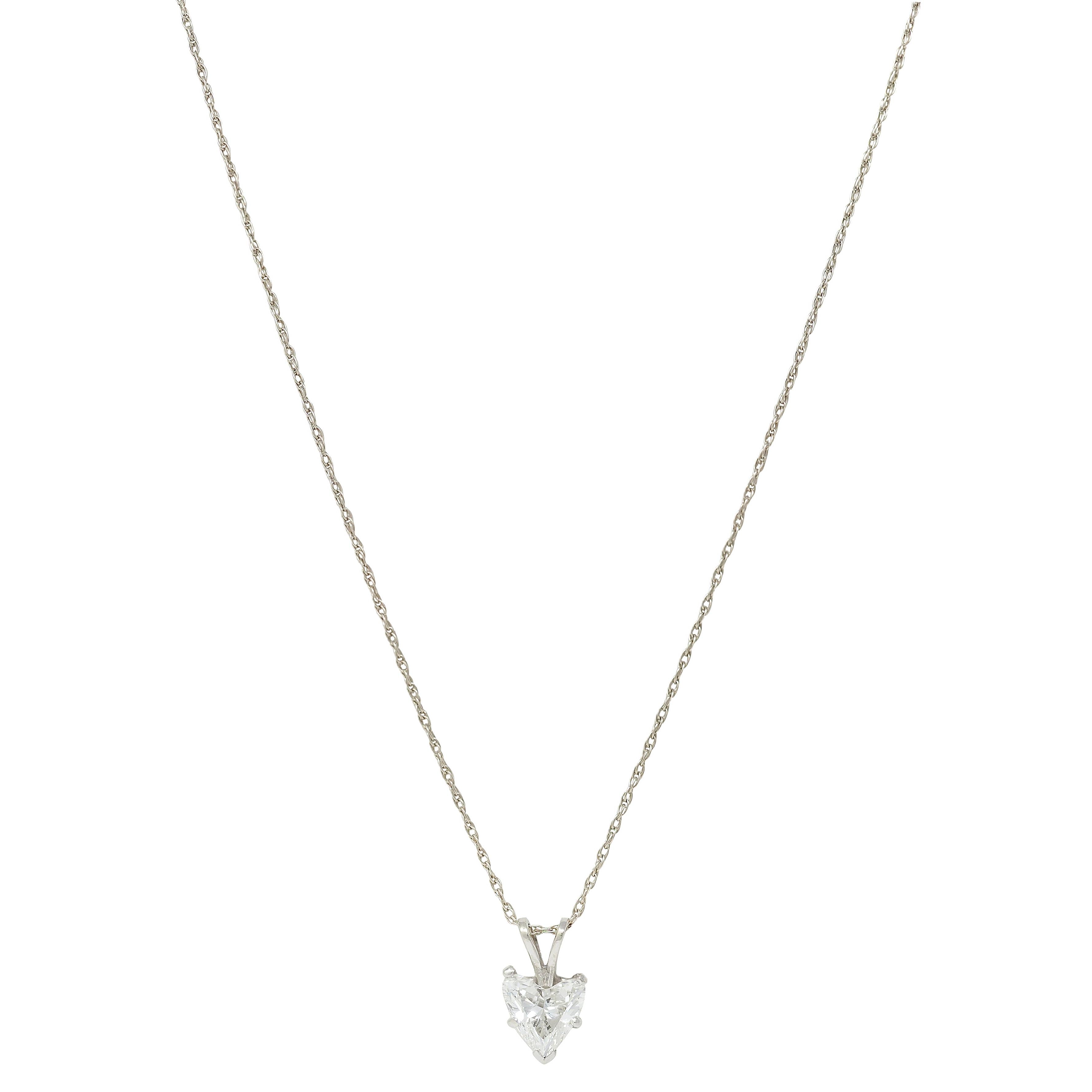 1950's 1.14 CTW Heart Cut Diamond 14K Gold Vintage Pendant Drop Necklace GIA